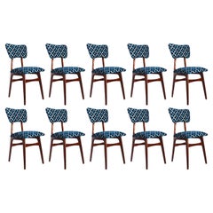 Ten Mid Century Butterfly Chairs, Blue Scarabeo Velvet, Dark Wood, Europe, 1960s