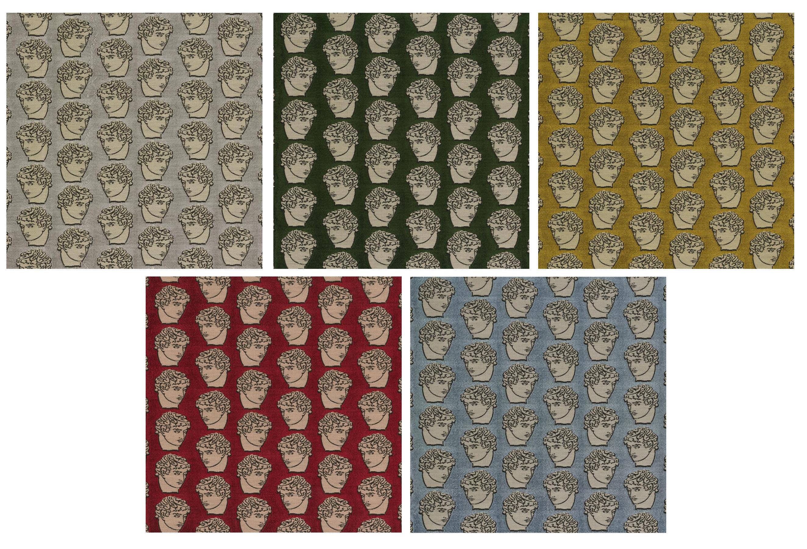 Ten Midcentury David Print Emerald Satin, Dark Wood Heart Chairs, Europe, 1960s For Sale 5