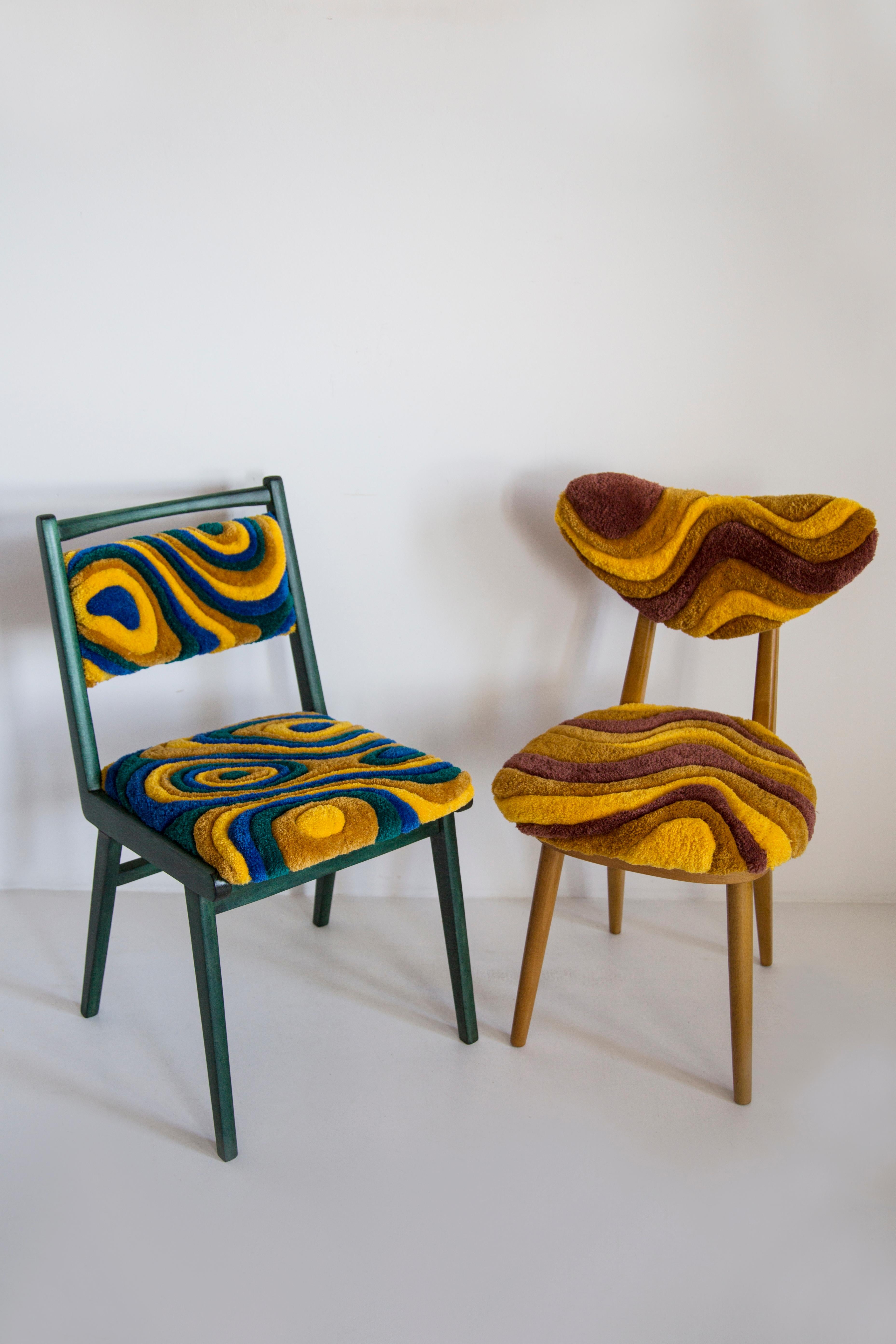 Ten Mid Century JAR Chairs, Tufting Green and Yellow Wool, Europe, Poland, 1960s For Sale 5