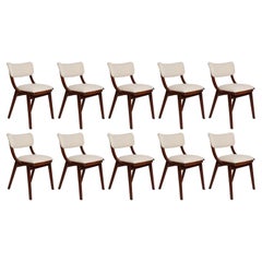 Vintage Ten Mid Century Modern Bumerang Chairs, Light Creme White Boucle, Poland, 1960s