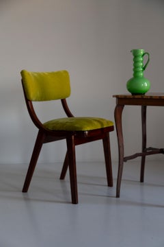 Dieci sedie Bumerang della metà del secolo scorso, velluto di lime e peluche Dedar, Polonia, anni '60