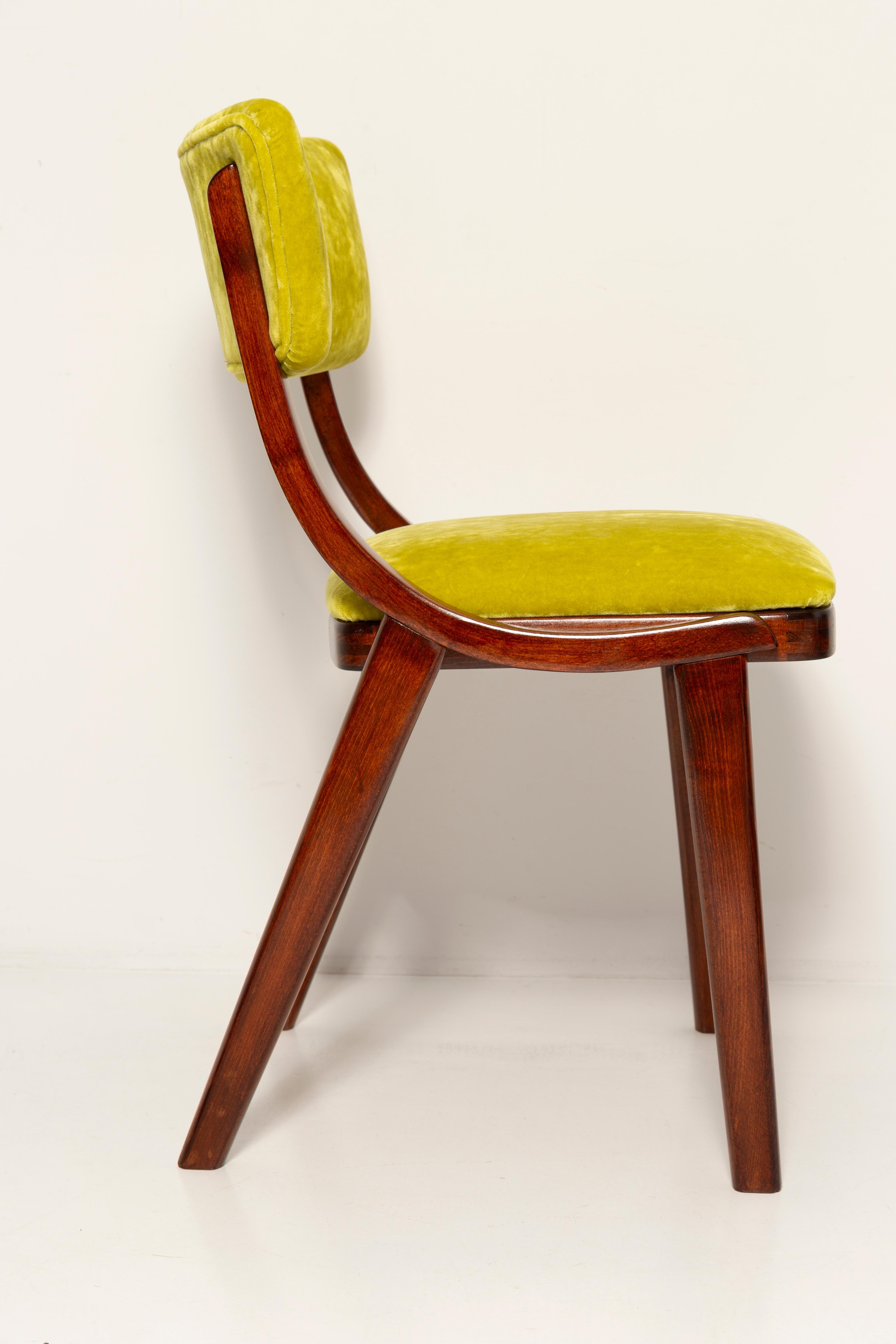 20th Century Ten Mid Century Modern Bumerang Chairs, Lime Velvet Plushy Dedar, Poland, 1960s For Sale