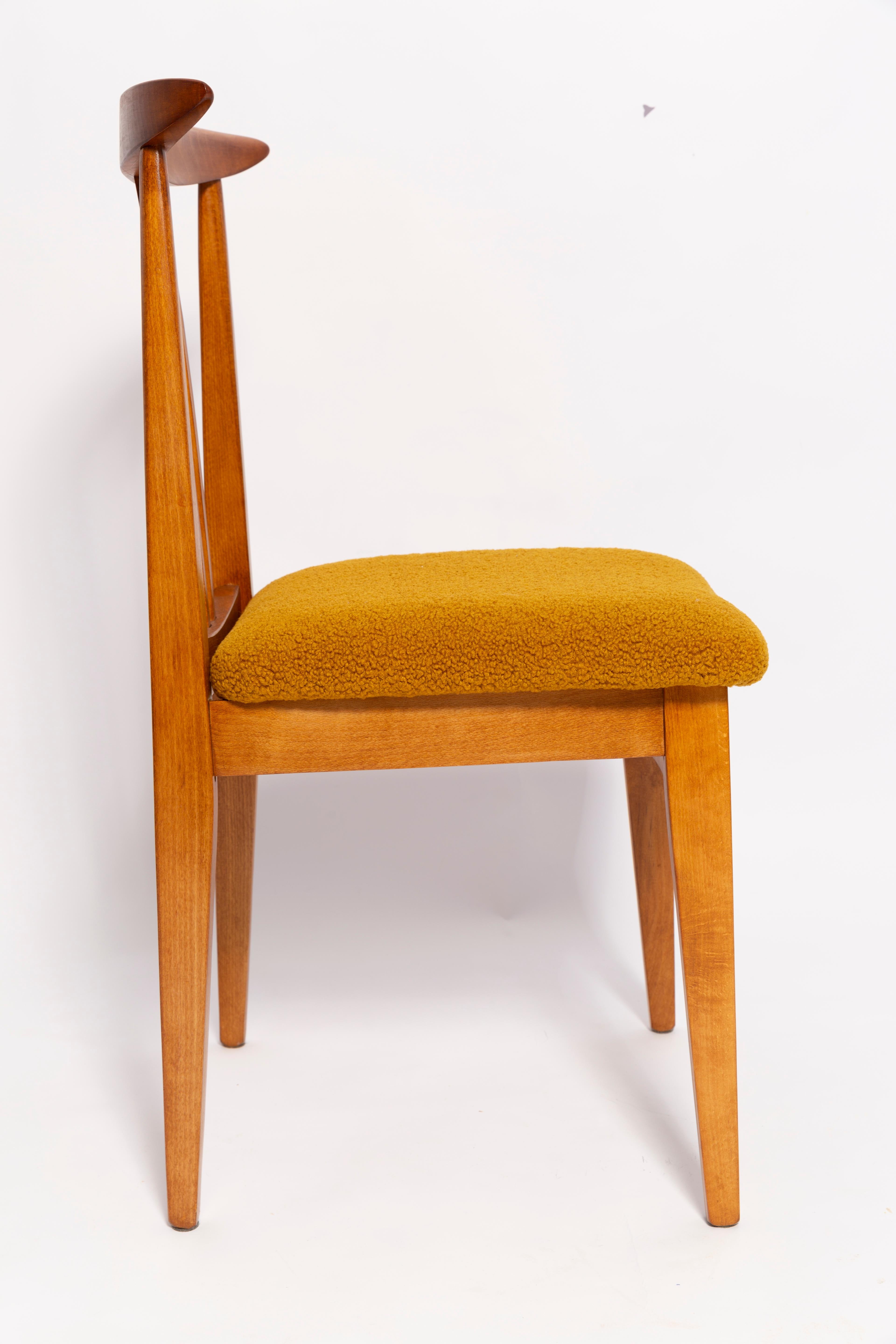 Mid-Century Modern Ten Mid-Century Ochre Boucle Chairs, Medium Wood, M. Zielinski, Europe, 1960s For Sale