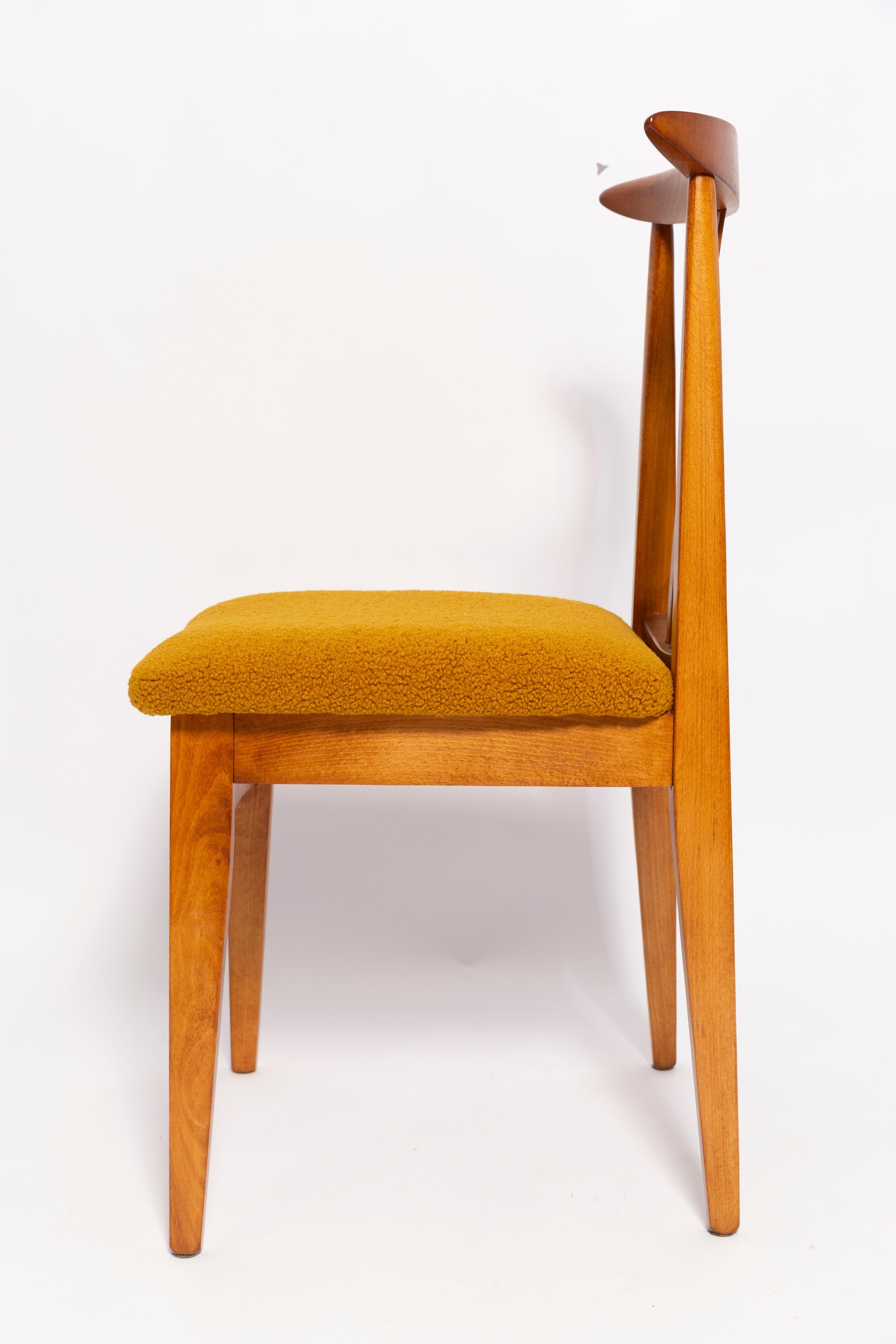 20th Century Ten Mid-Century Ochre Boucle Chairs, Medium Wood, M. Zielinski, Europe, 1960s For Sale