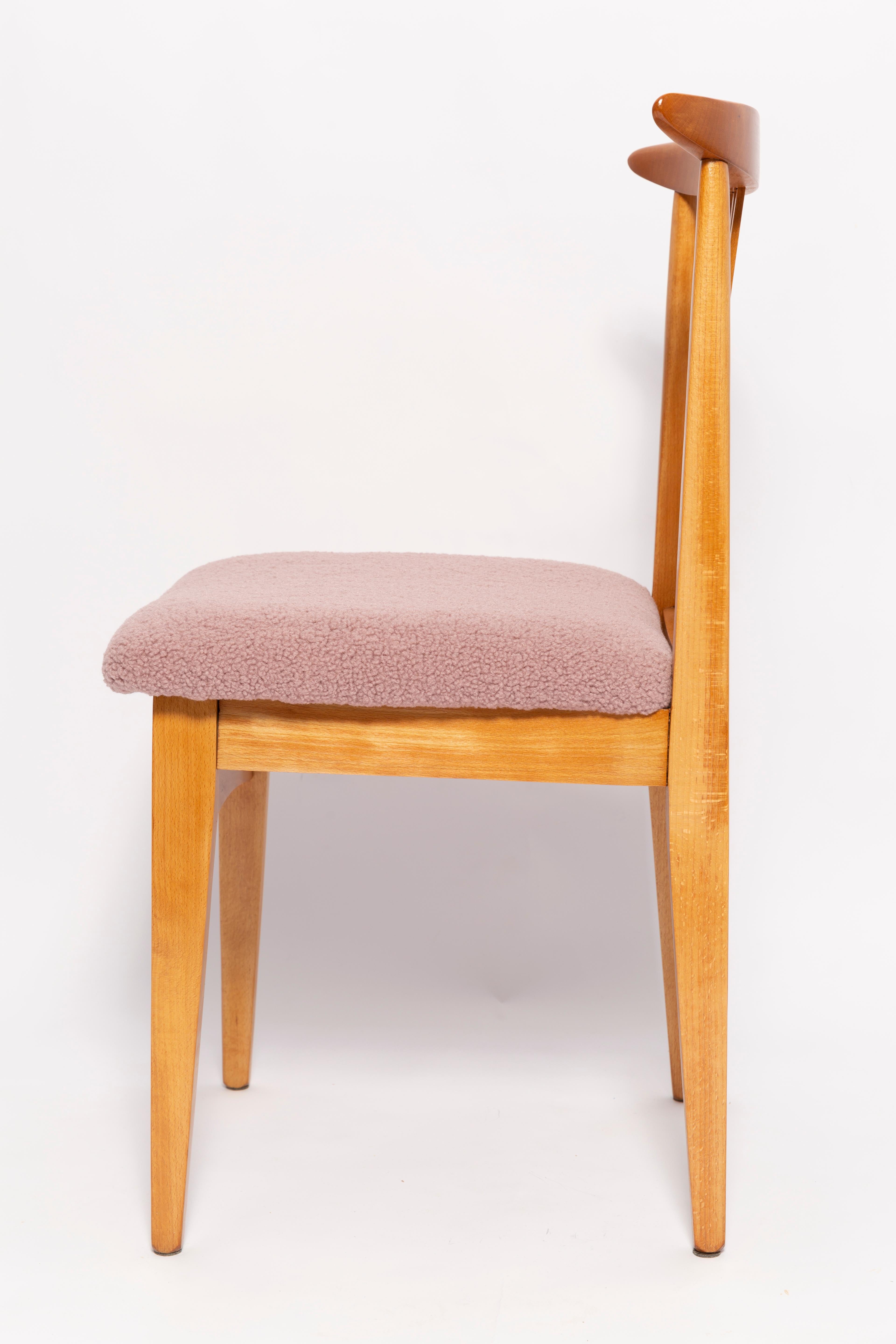 Bouclé Ten Mid-Century Pink Blush Boucle Chairs, Light Wood, M. Zielinski, Europe 1960s For Sale
