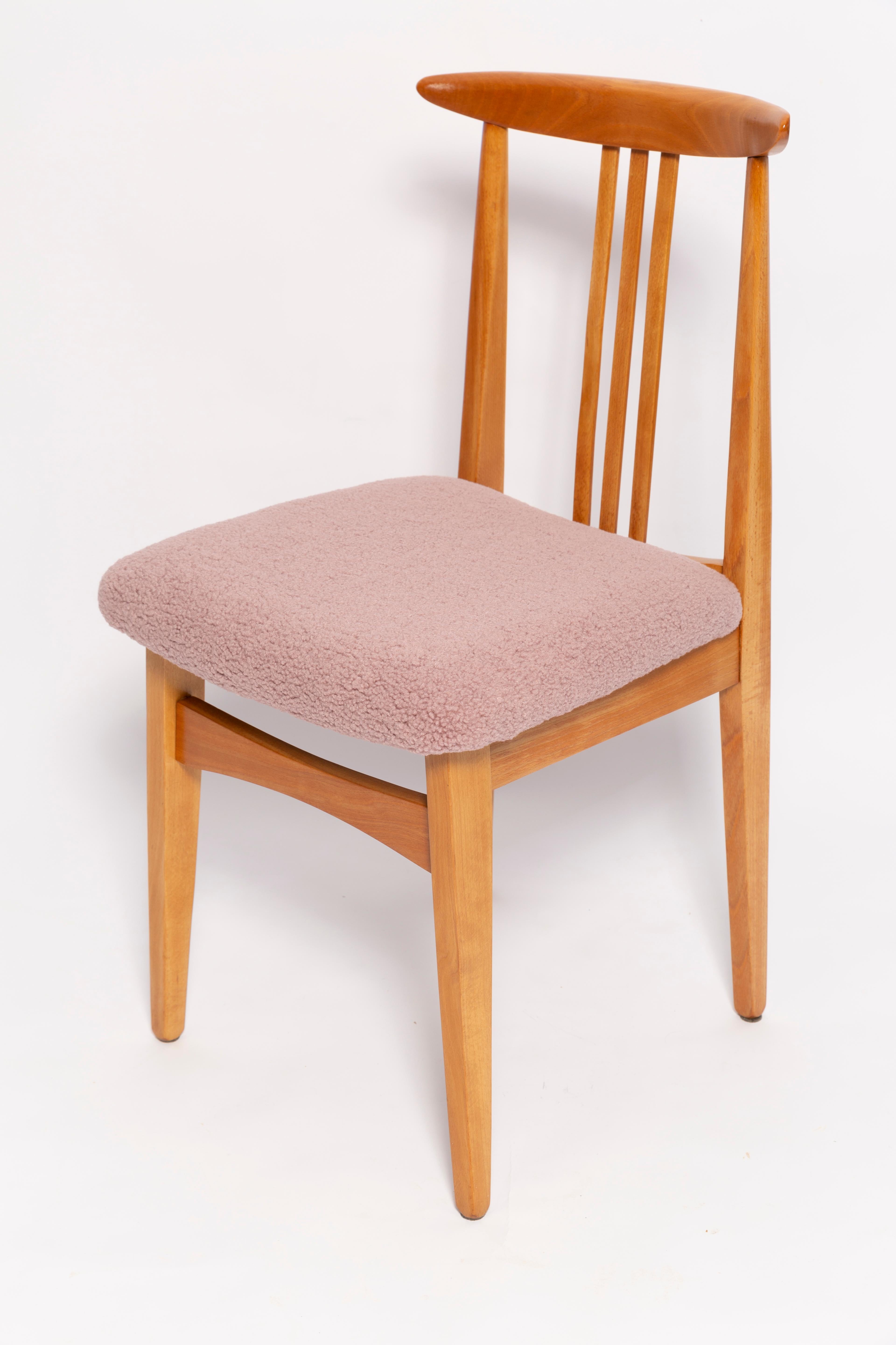 Ten Mid-Century Pink Blush Boucle Chairs, Light Wood, M. Zielinski, Europe 1960s For Sale 1