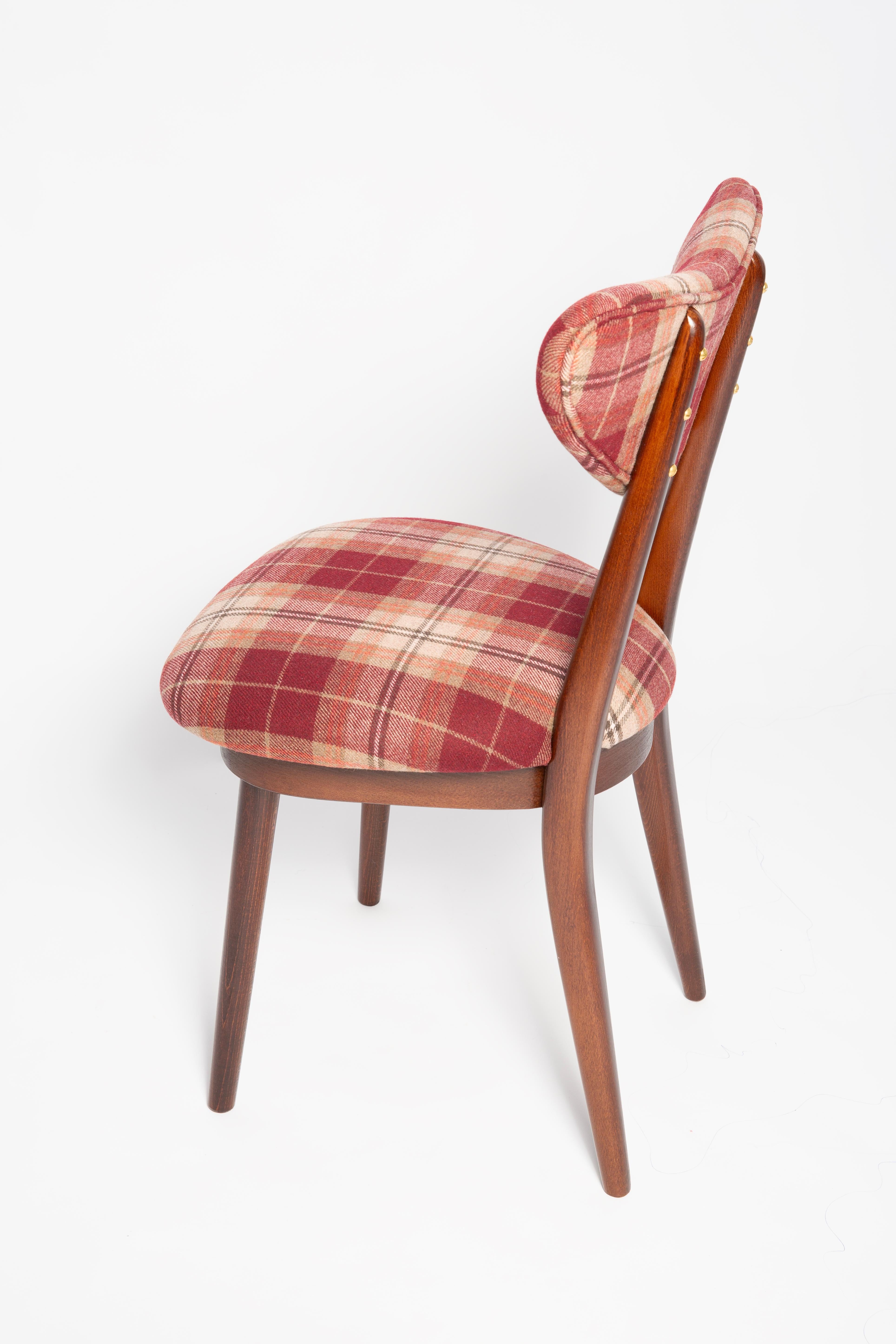 Ten Mid Century Red Wine Classic Scottish Pattern Heart Chairs, Europe, 1960s For Sale 3