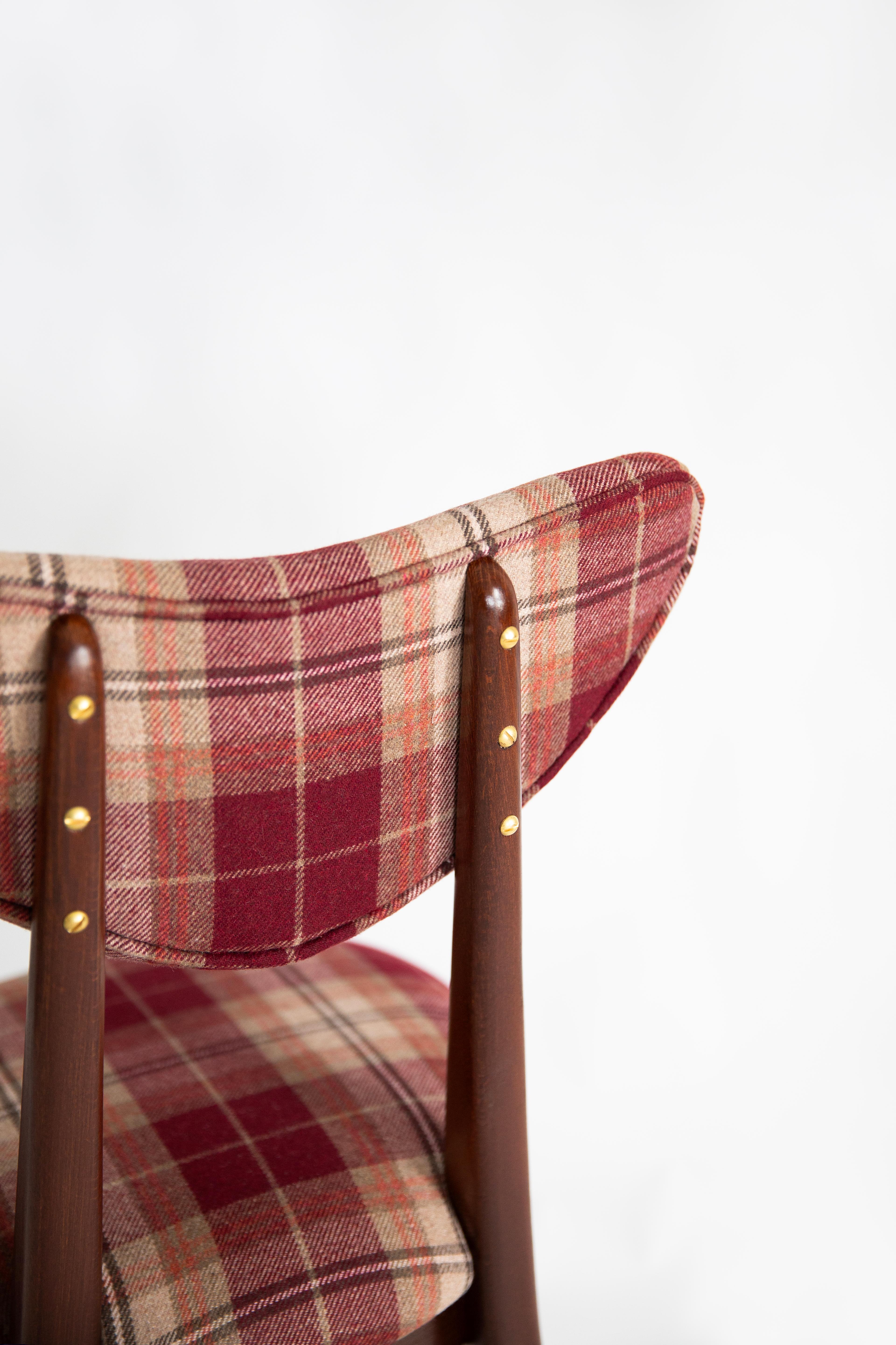 Ten Mid Century Red Wine Classic Scottish Pattern Heart Chairs, Europe, 1960s For Sale 4