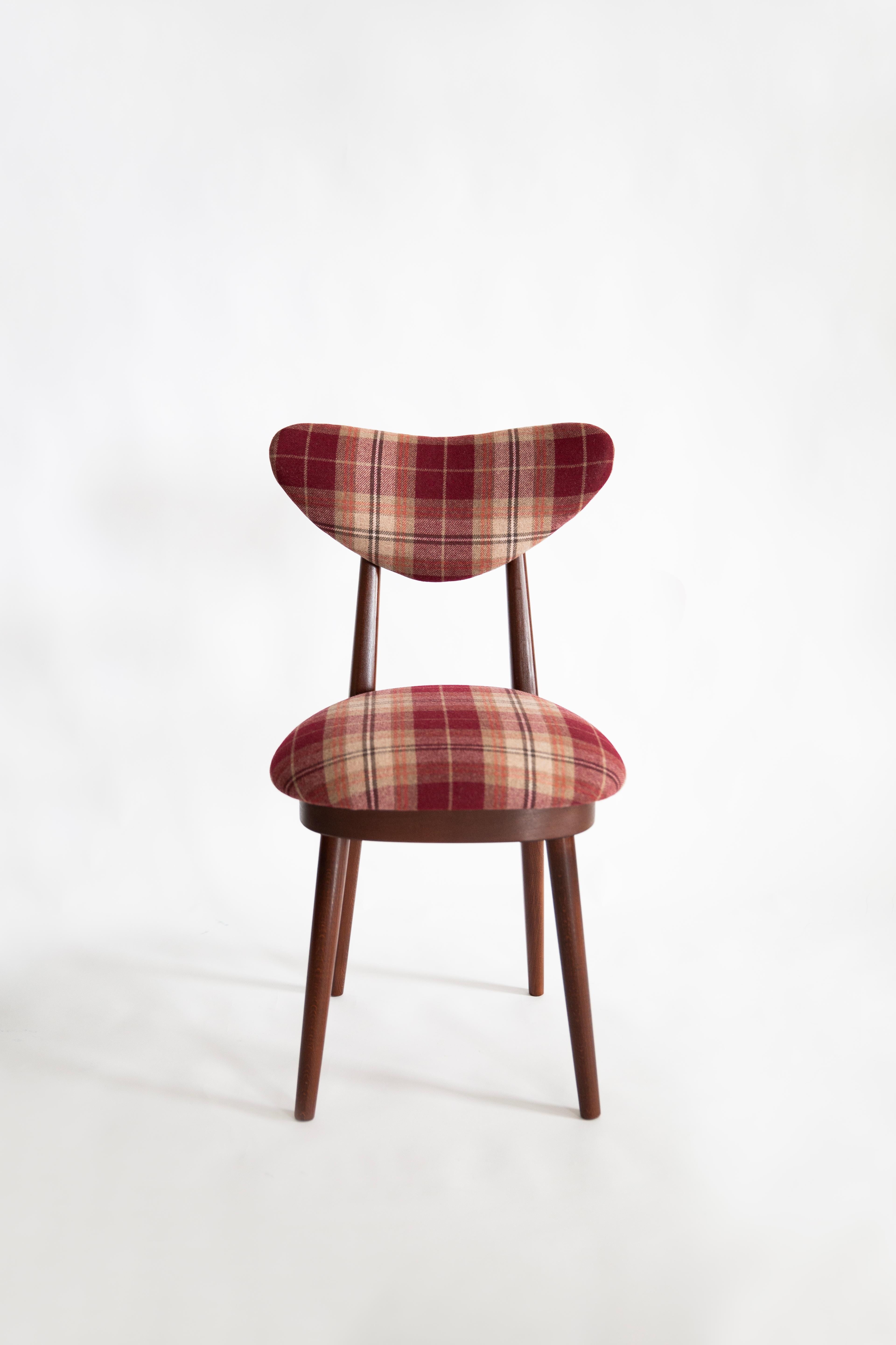 Ten Mid Century Red Wine Classic Scottish Pattern Heart Chairs, Europe, 1960s For Sale 5