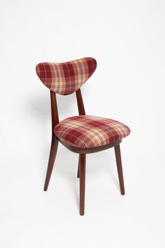 Ten Mid Century Red Wine Classic Scottish Pattern Heart Chairs, Europe, 1960s