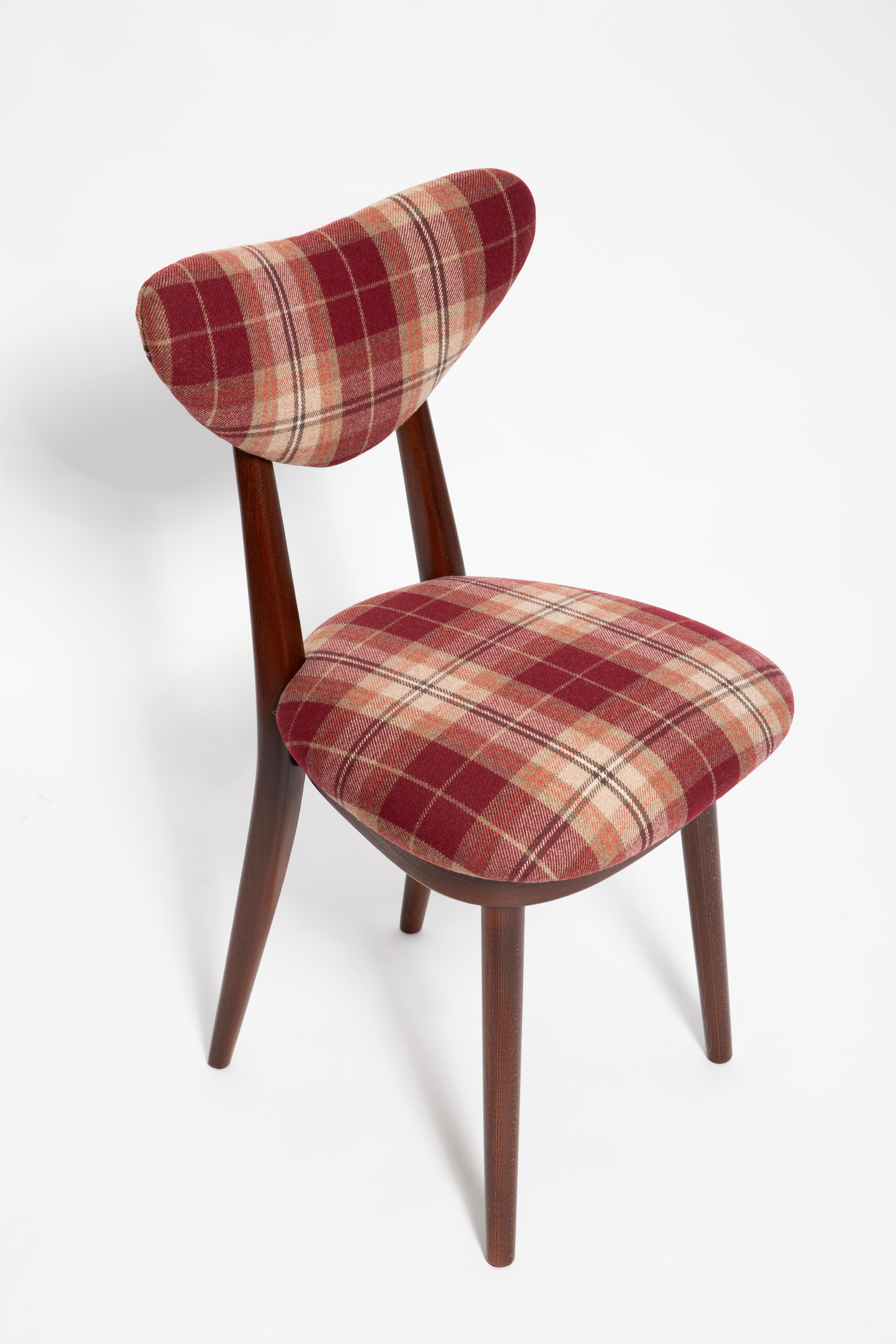 Mid-Century Modern Ten Mid Century Red Wine Classic Scottish Pattern Heart Chairs, Europe, 1960s For Sale