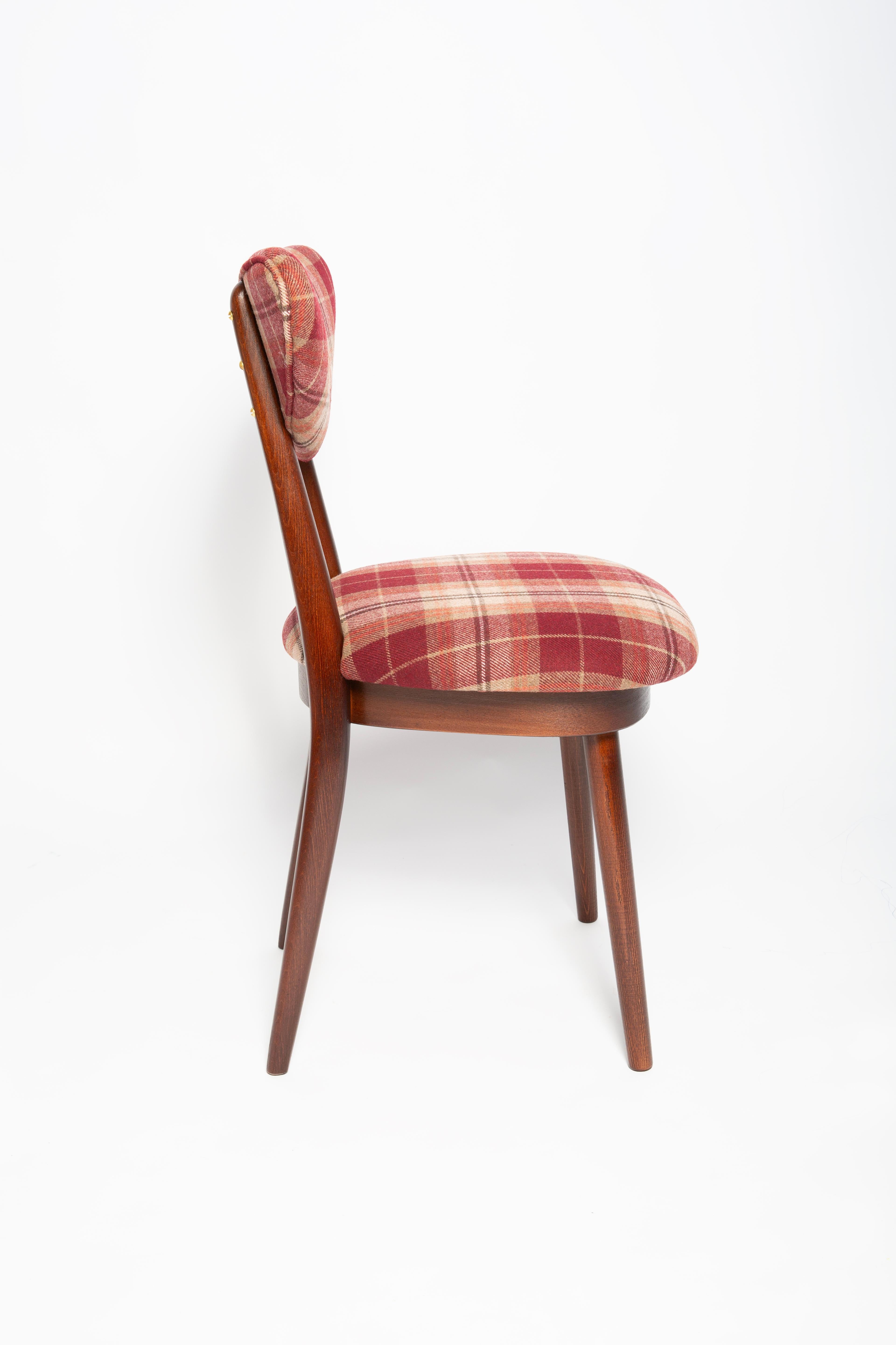 20th Century Ten Mid Century Red Wine Classic Scottish Pattern Heart Chairs, Europe, 1960s For Sale