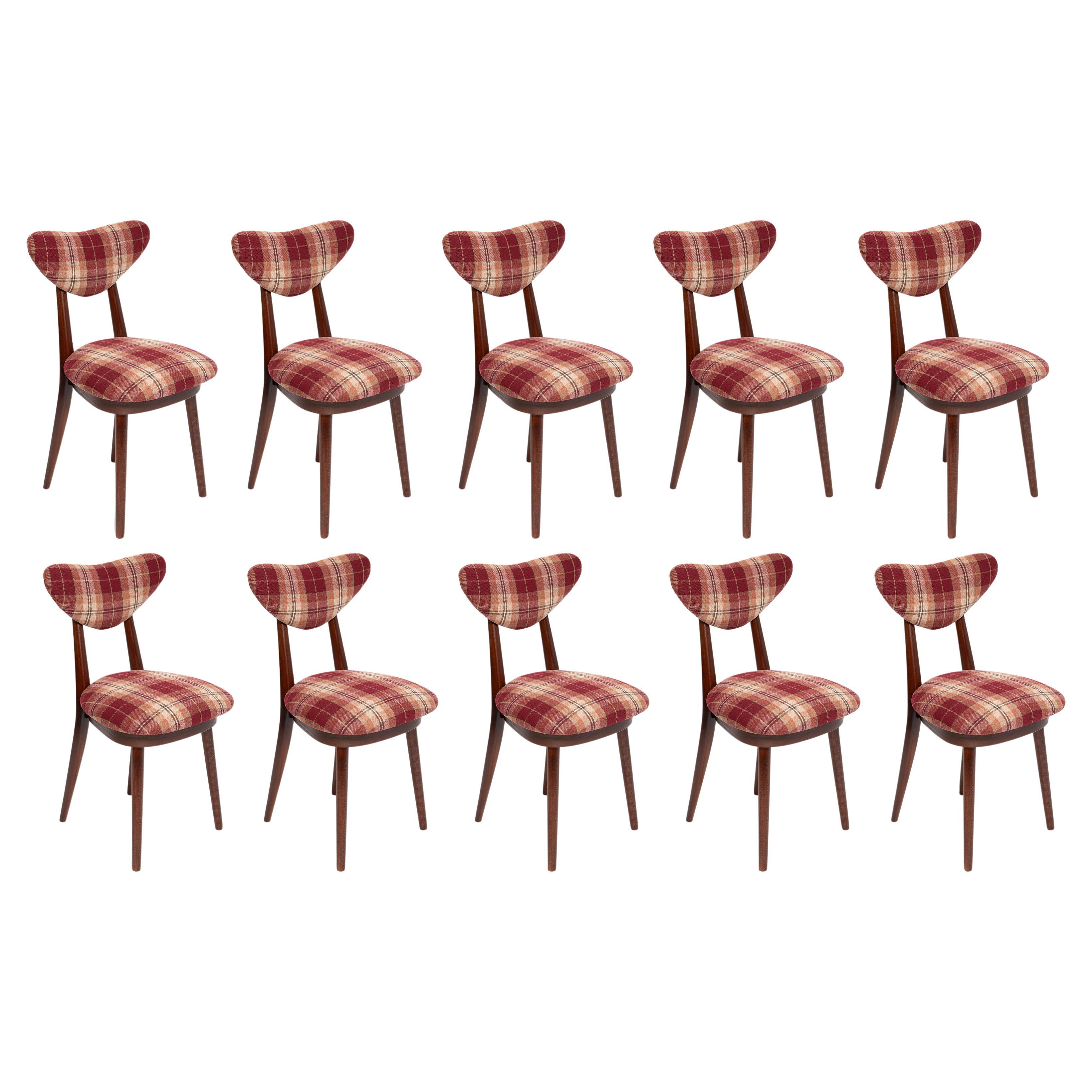 Ten Mid Century Red Wine Classic Scottish Pattern Heart Chairs, Europe, 1960s For Sale