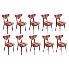 Ten Mid Century Red Wine Classic Scottish Pattern Heart Chairs, Europe, 1960s