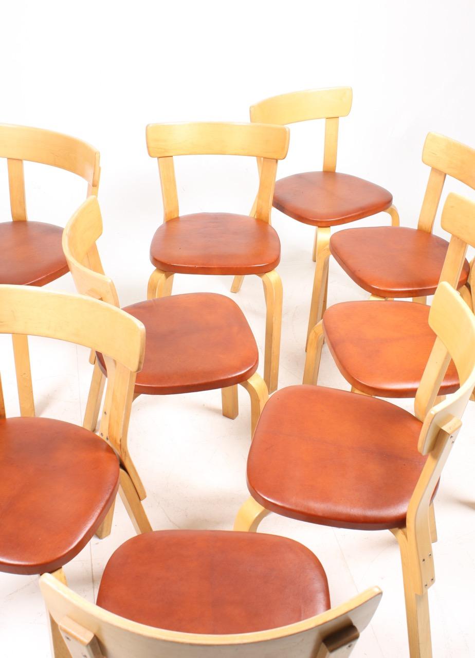 Ten Midcentury Side Chairs with Niger Leather, Aalto, Model 69 5