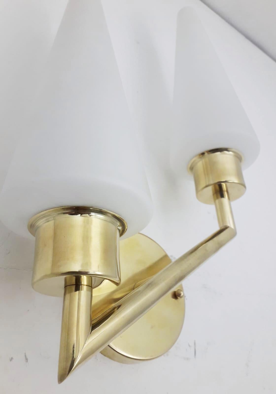 20th Century Midcentury Double Cone Stilnovo Sconce - 10 available For Sale