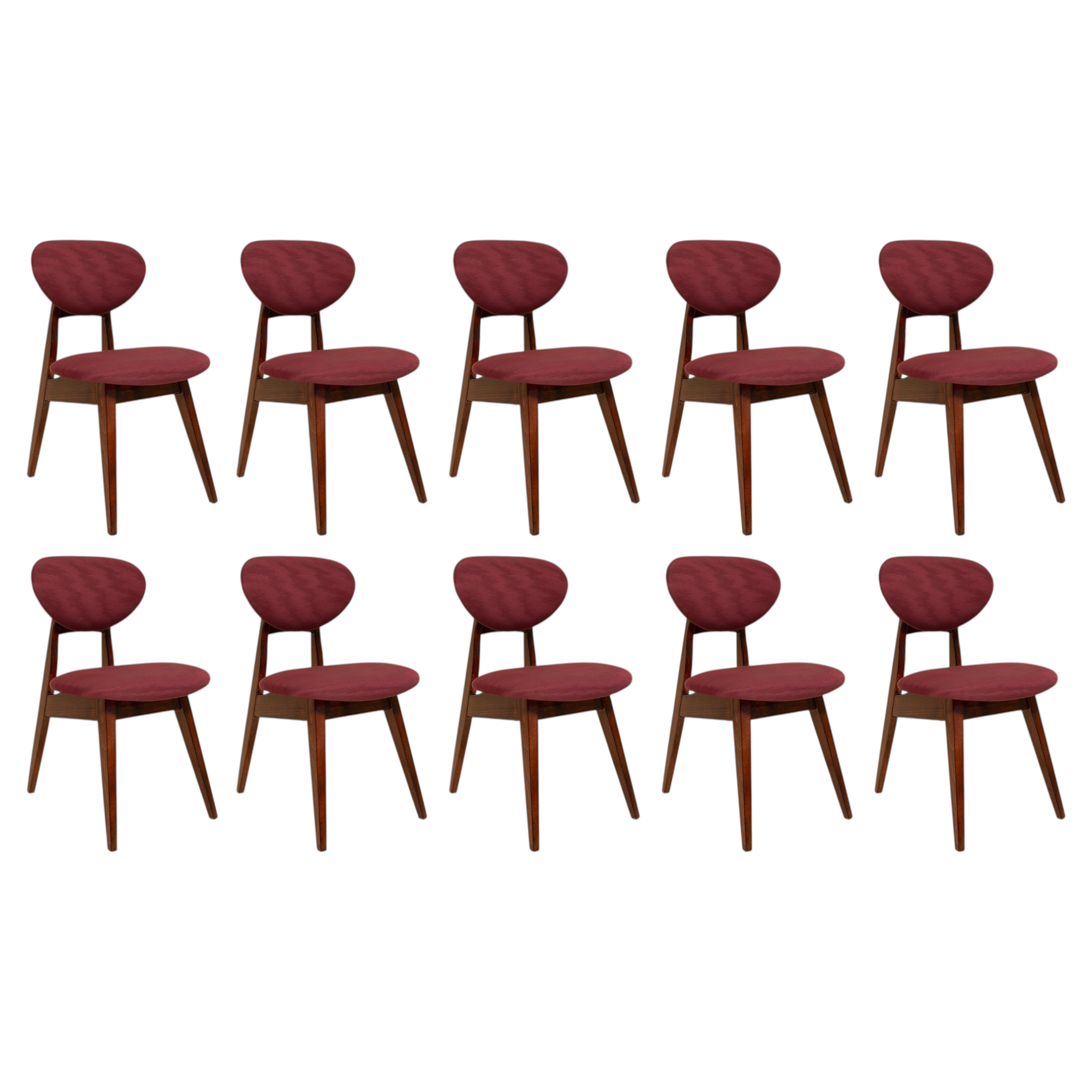 Ten Mid Century Mushroom Chairs, FR bordeaux moiré, Dedar, by J. Kedziorek, 1960 For Sale