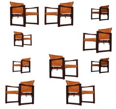 Ten Midcentury Safari Lounge Chairs in Patinated Cognac Saddle Leather, 1970s