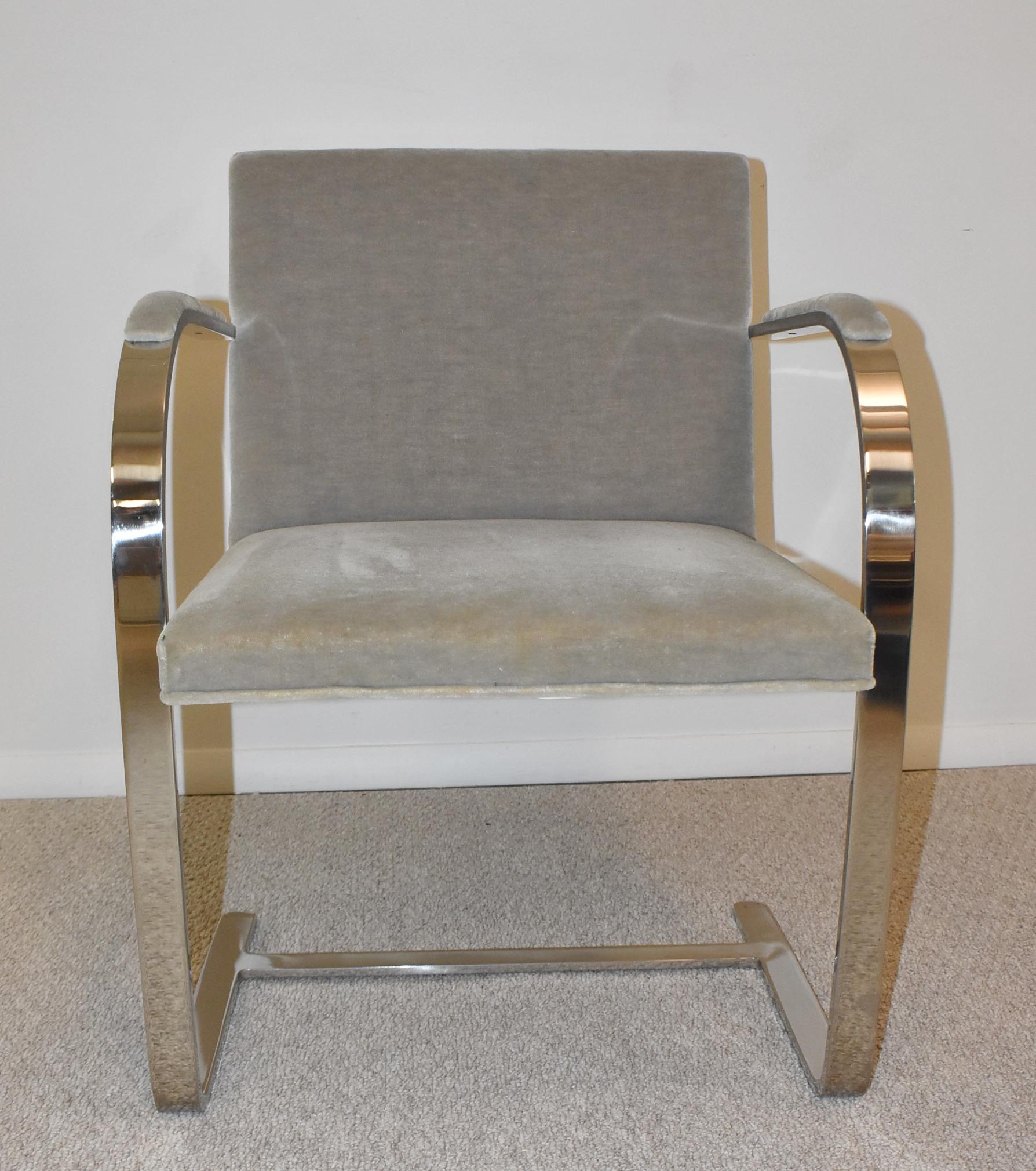 Ten Mies Van Der Rohe Chrome Dining Chairs for Knoll Mohair Fabric In Good Condition For Sale In Toledo, OH