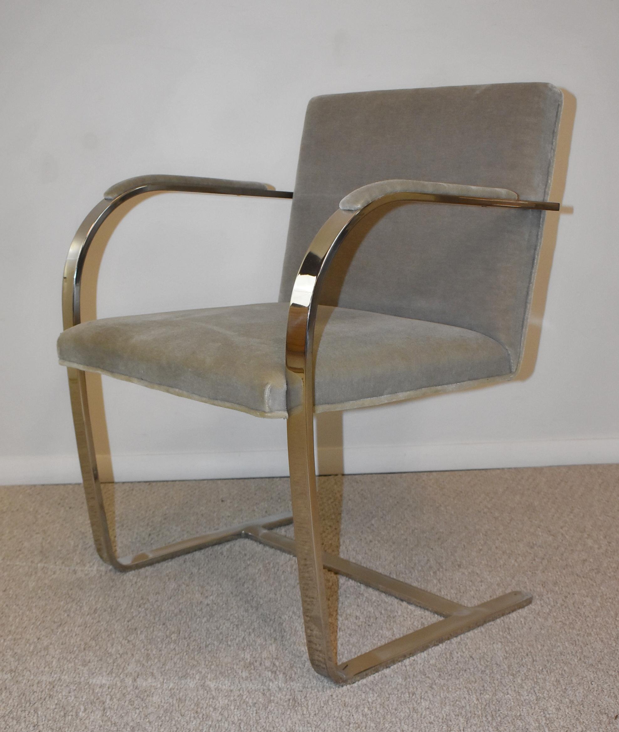 Late 20th Century Ten Mies Van Der Rohe Chrome Dining Chairs for Knoll Mohair Fabric For Sale