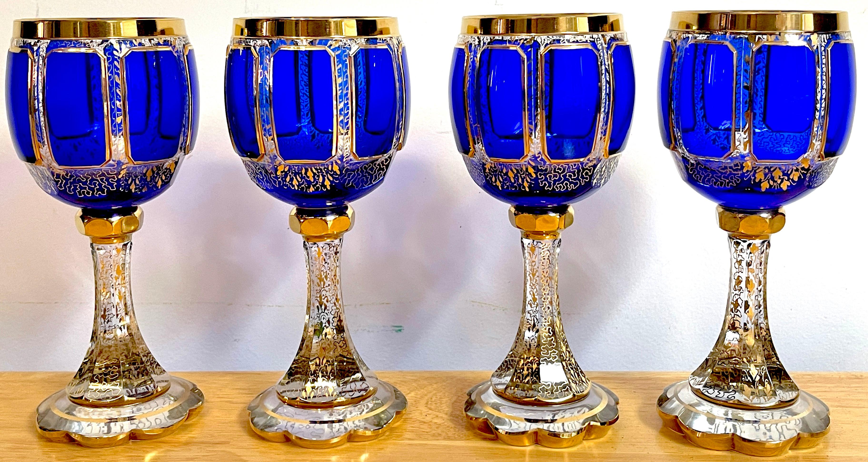 Ten Moser Gilt Enameled Cobalt Paneled Goblets, C 1930s  For Sale 4