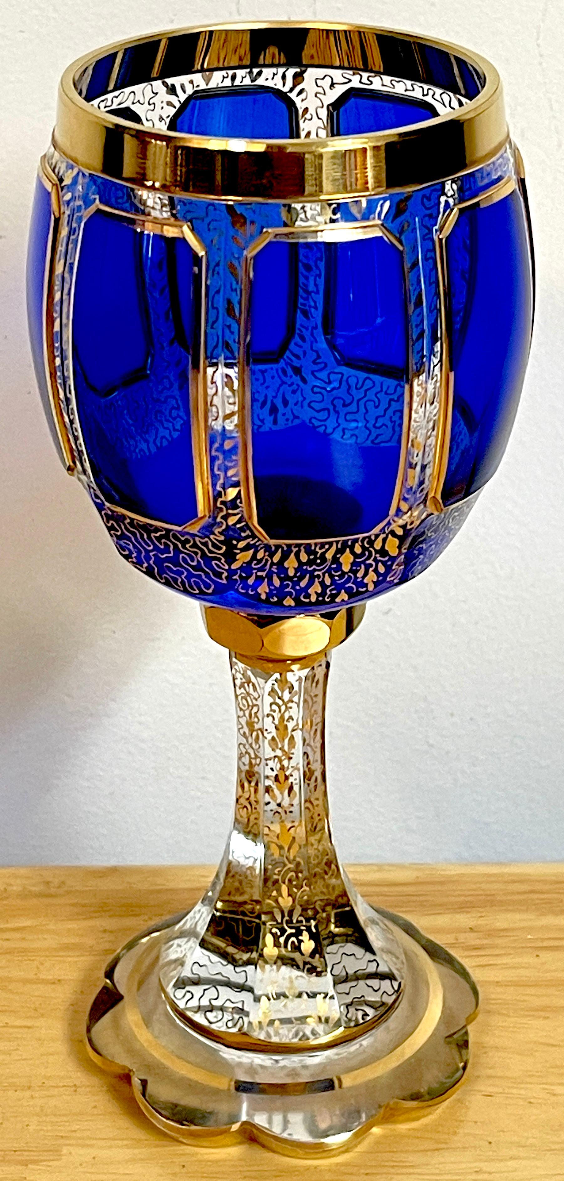 Ten Moser Gilt Enameled Cobalt Paneled Goblets, C 1930s  For Sale 6