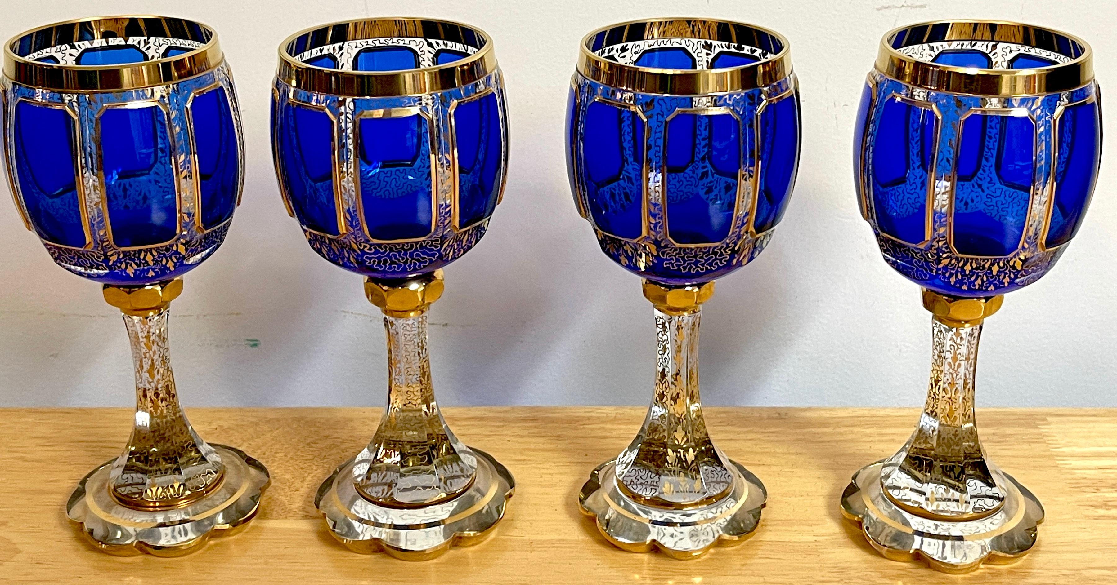 Ten Moser Gilt Enameled Cobalt Paneled Goblets, C 1930s  For Sale 2