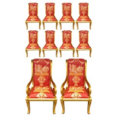 Ten Neoclassical Dining Chairs in Fine Versace Style Fabric