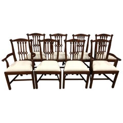 Ten New Mahogany Gothic Chippendale Style Dining Chairs by Leighton Hall