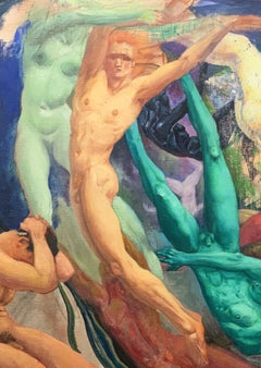 „Ten Nudes Dancing“, großes surrealistisches Gemälde im Art déco-Stil von Bond, 1940er Jahre