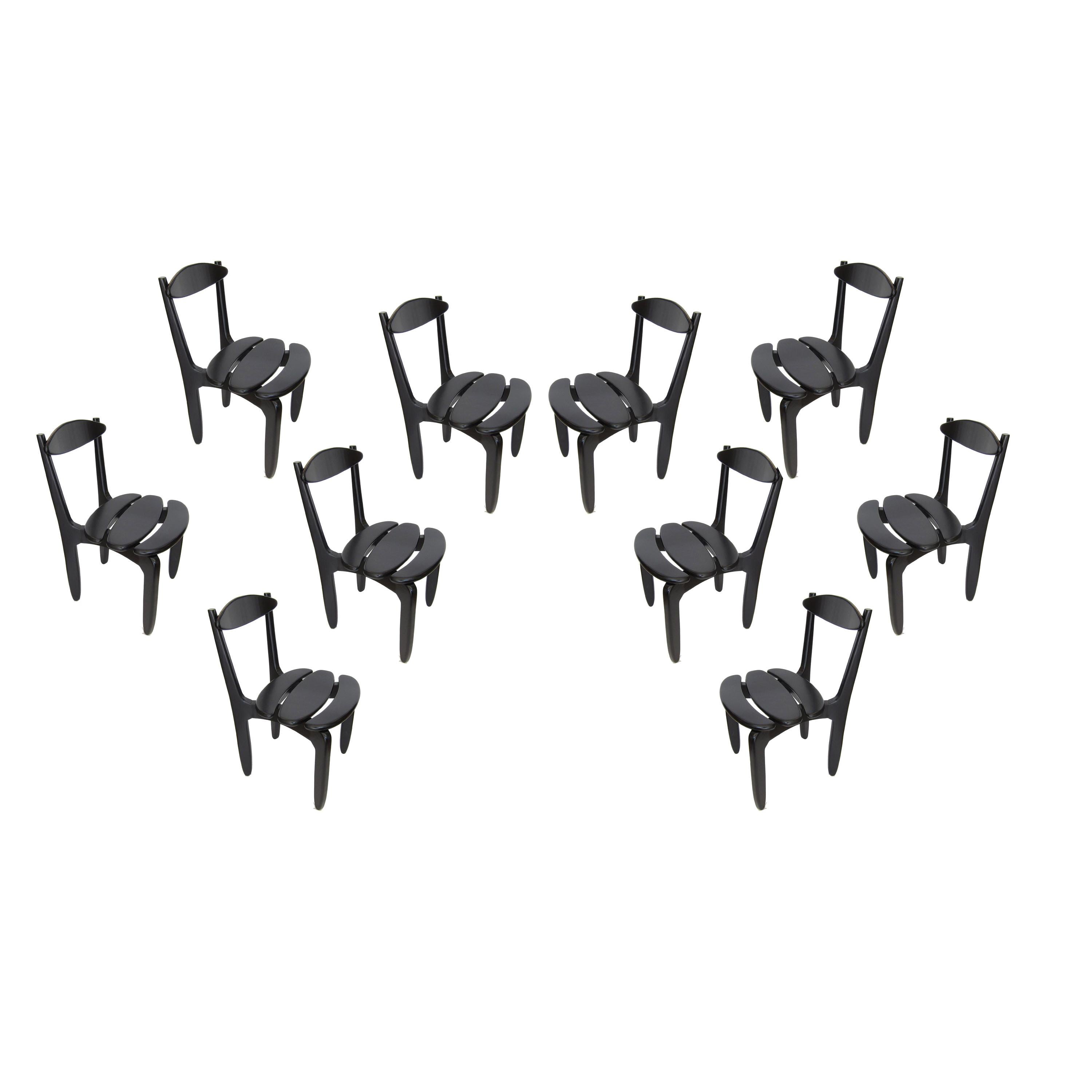 Ten Oak Dining Room Chairs by Guillerme & Chambron