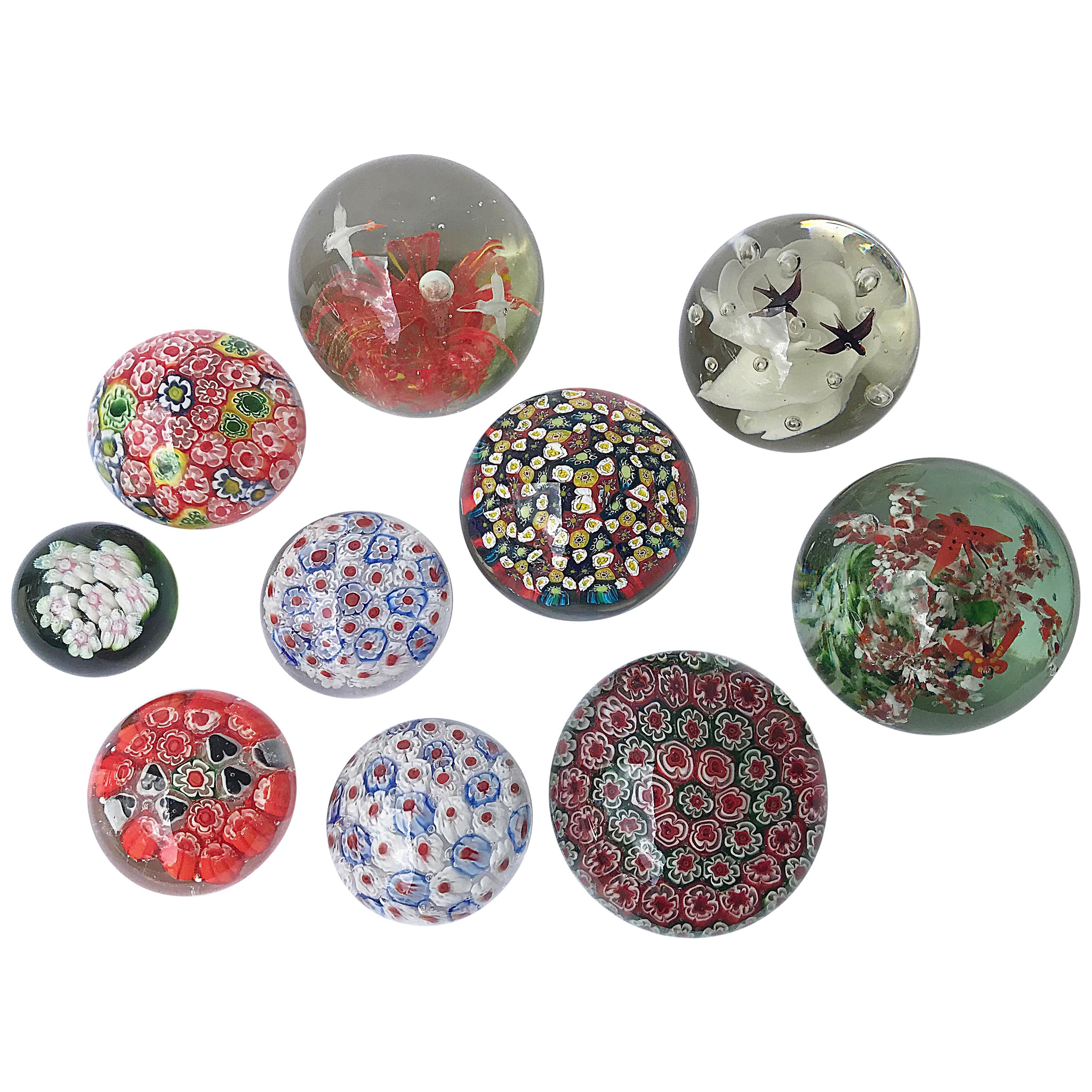 Ten Paperweight Millefiori Collection in Italian Murano Glass Midcentury