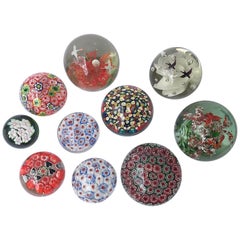 Vintage Ten Paperweight Millefiori Collection in Italian Murano Glass Midcentury