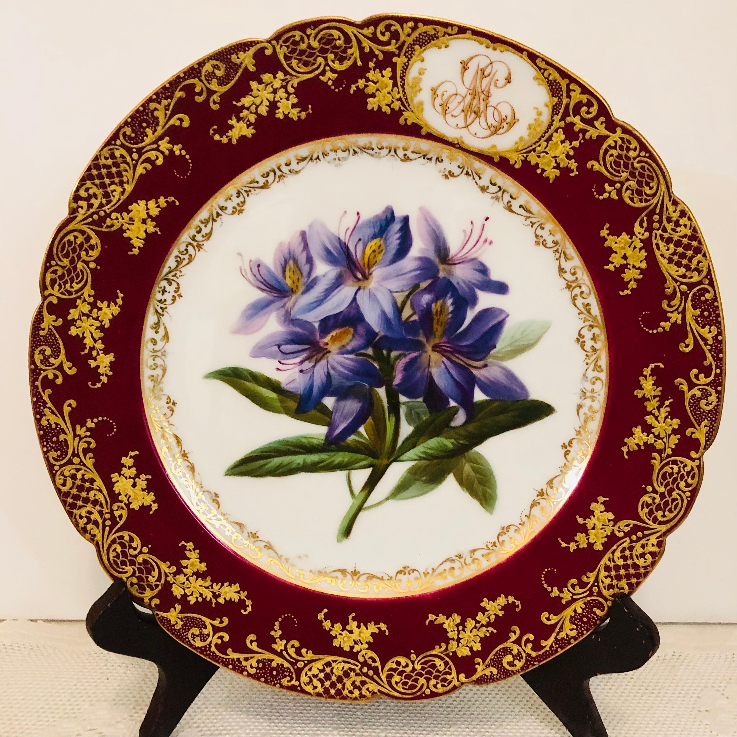 Ten Paris Porcelain Plates Each Painted with Different Flower Bouquets and Fruit For Sale 4
