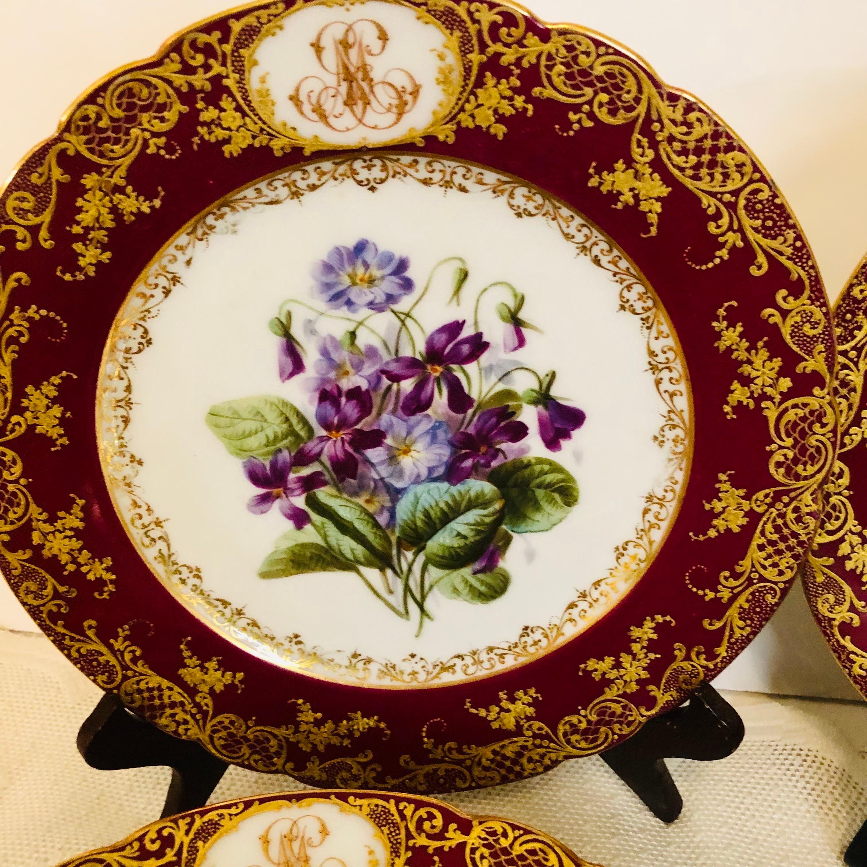 Ten Paris Porcelain Plates Each Painted with Different Flower Bouquets and Fruit In Good Condition For Sale In Boston, MA