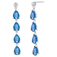 Antique Ten Pear Sapphire Diamond 6.00 Carat 1.75 Inch Long Dangle White Gold Earrings