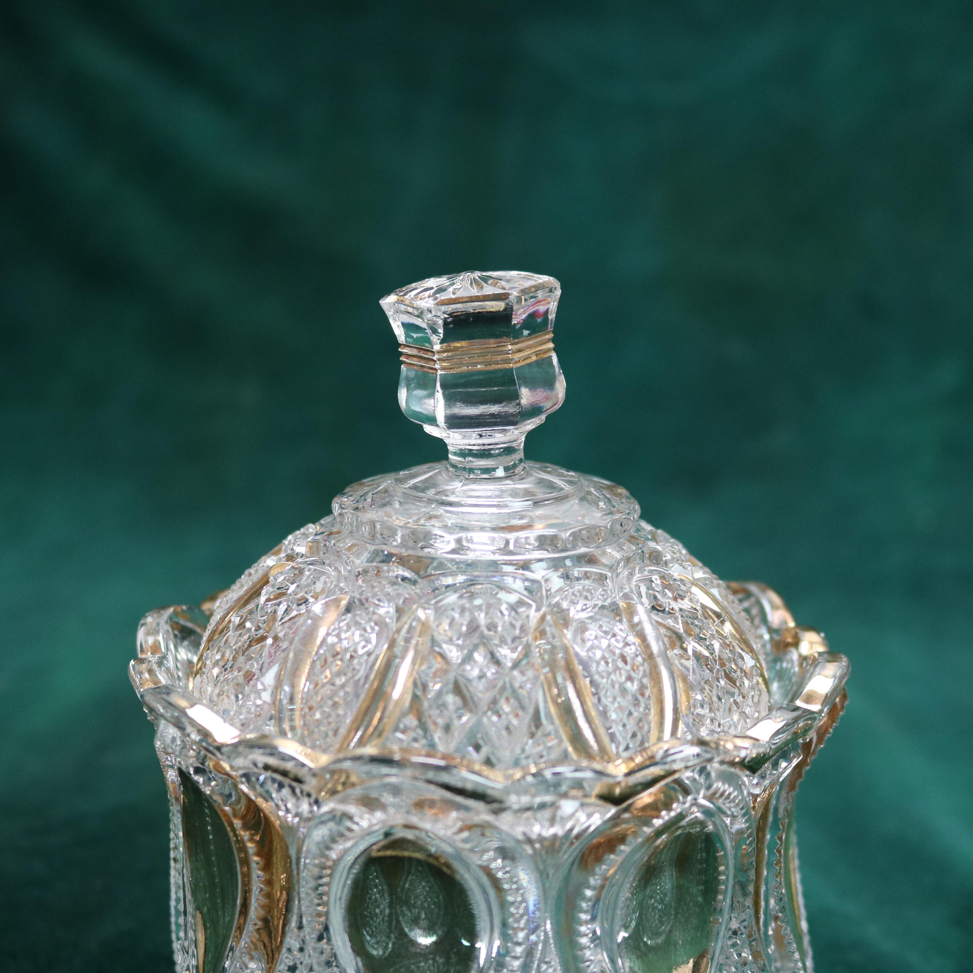 Vajilla antigua de diez piezas de vidrio prensado dorado C1930 en venta 5