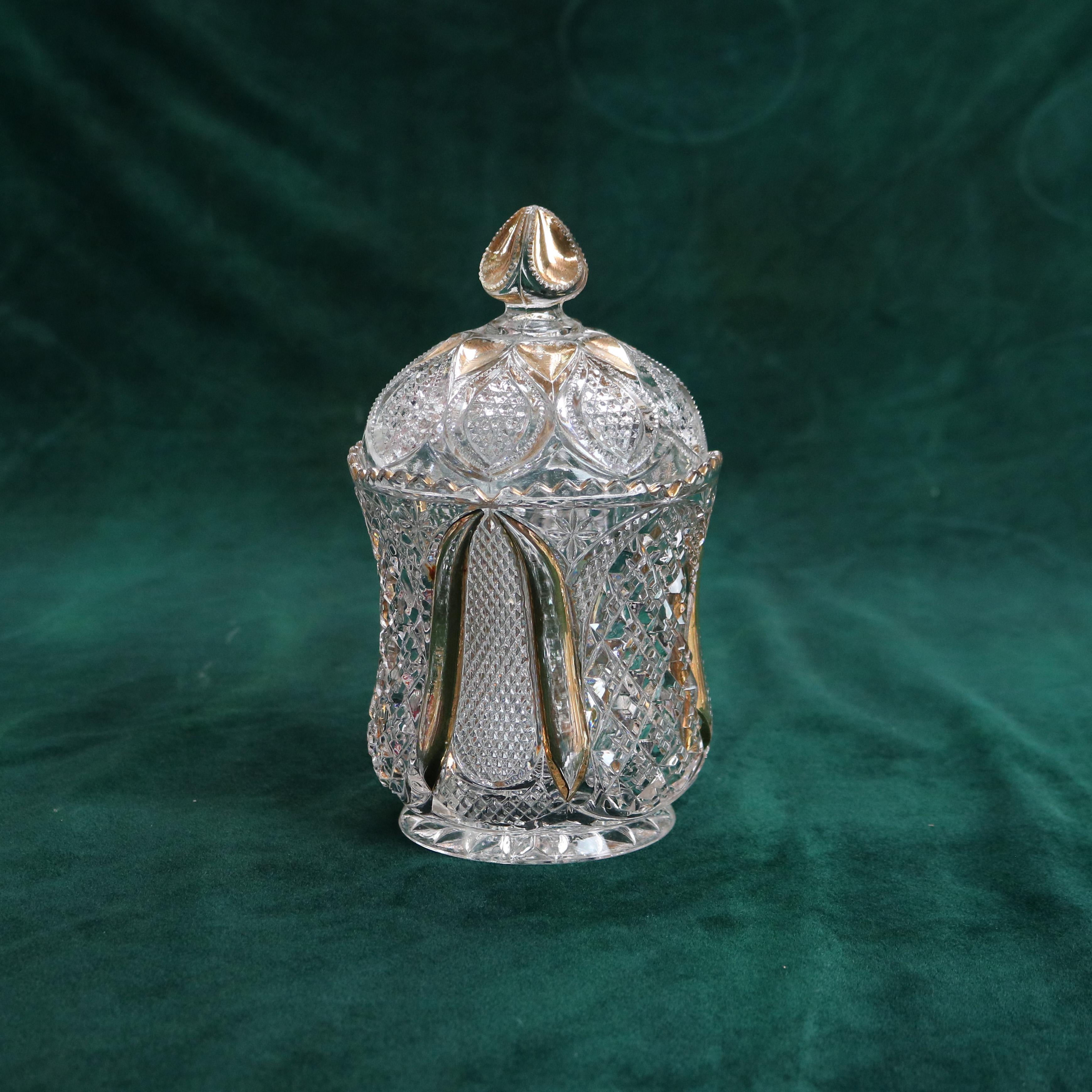 Vajilla antigua de diez piezas de vidrio prensado dorado C1930 en venta 7