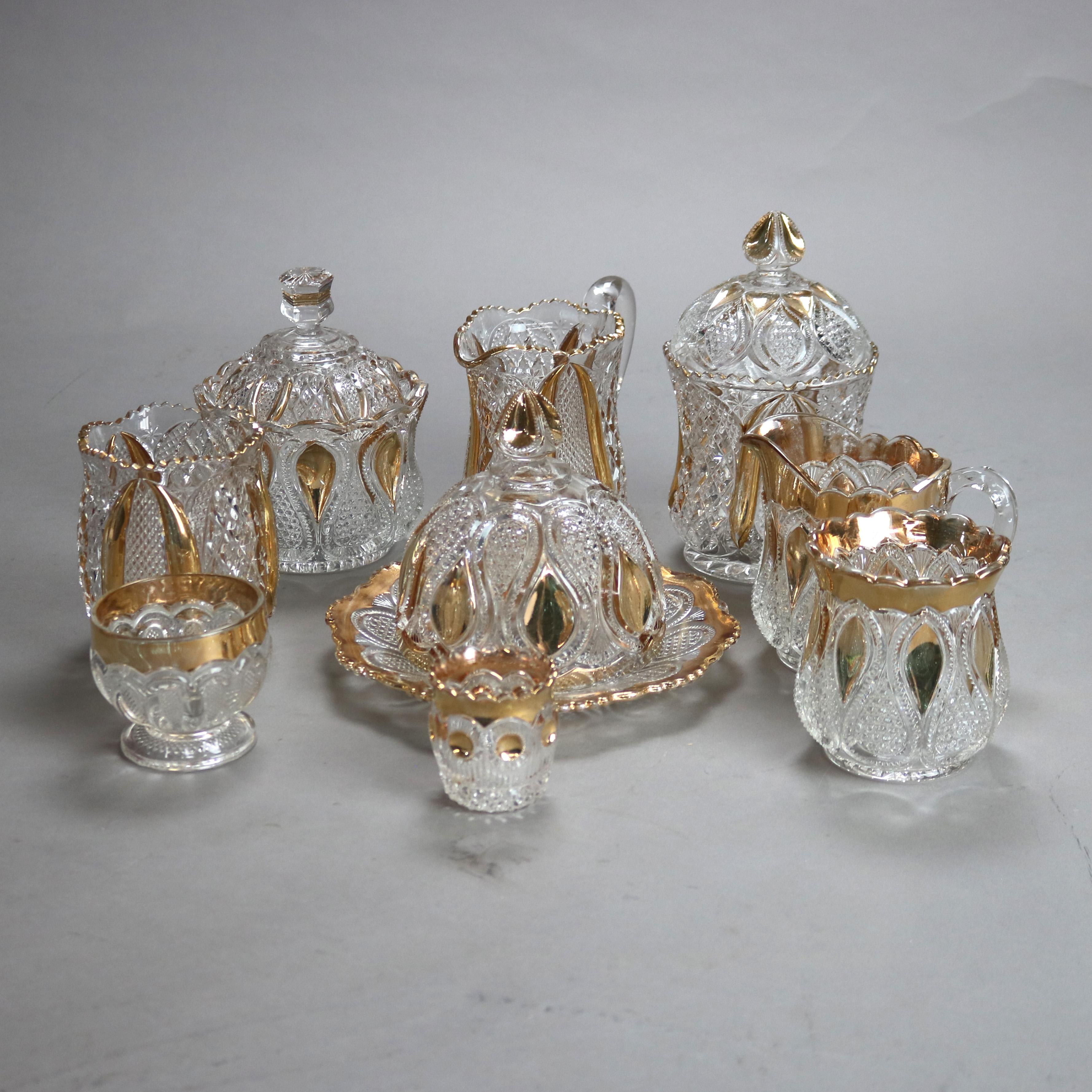 Vajilla antigua de diez piezas de vidrio prensado dorado C1930 en venta 9