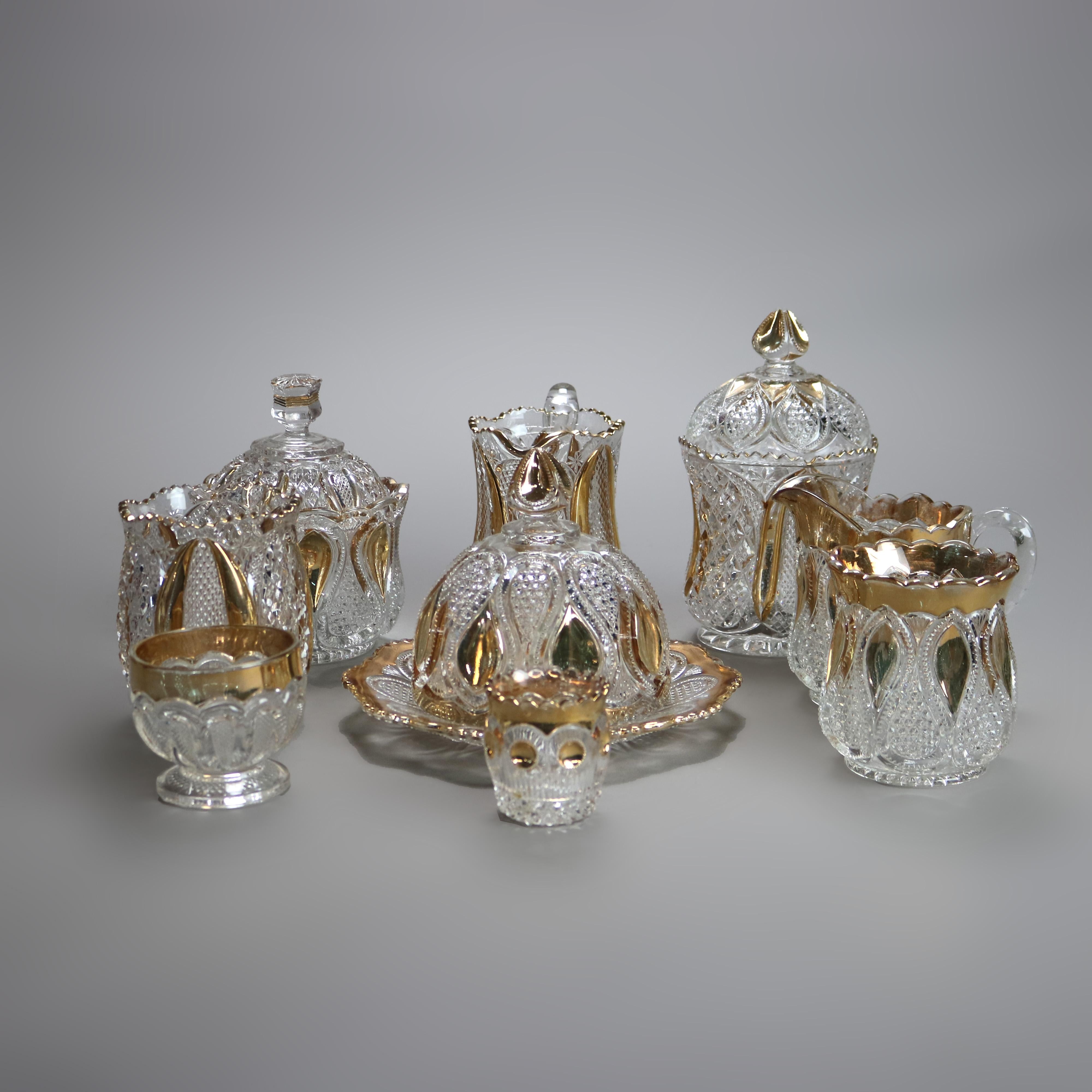 Vajilla antigua de diez piezas de vidrio prensado dorado C1930 en venta 11