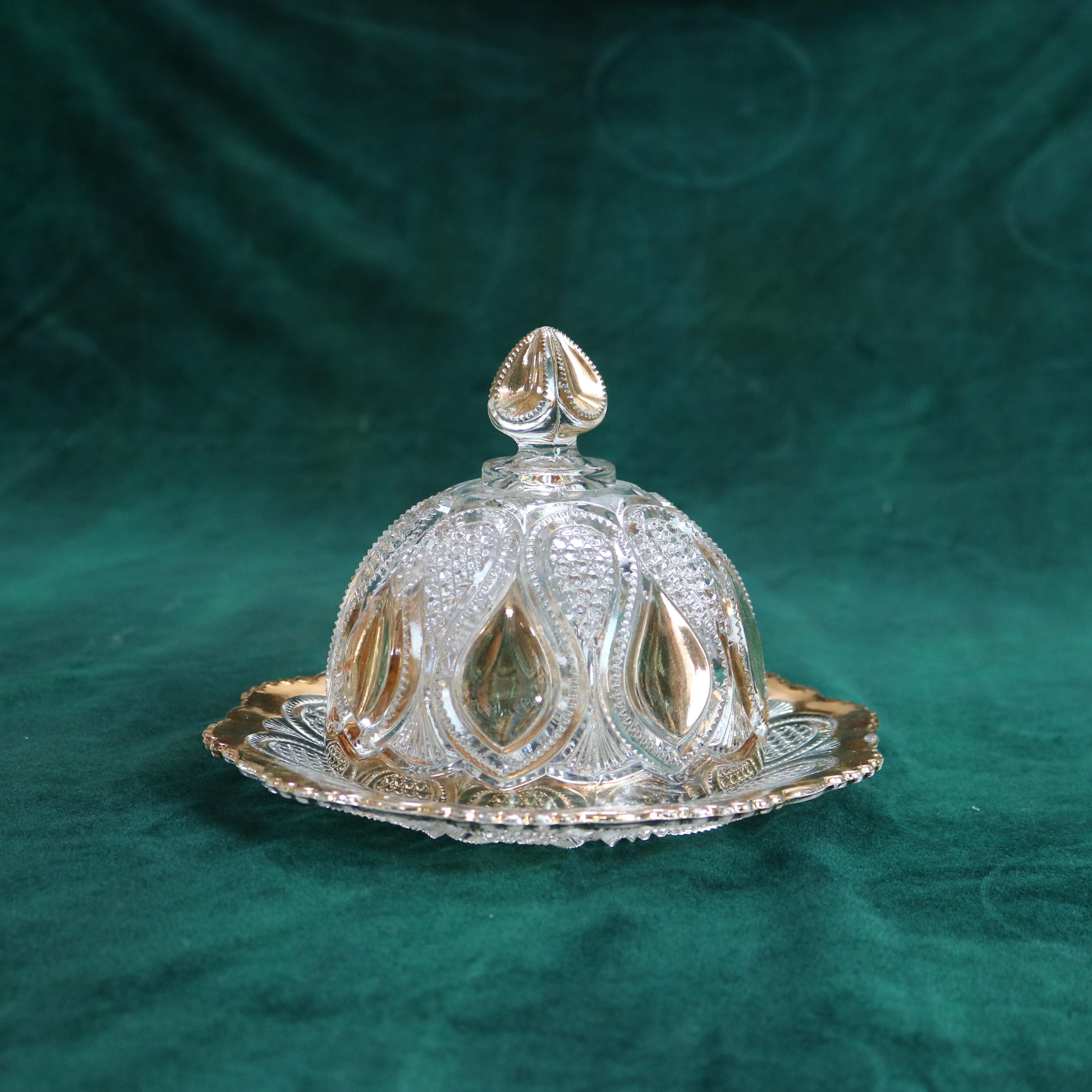 Vajilla antigua de diez piezas de vidrio prensado dorado C1930 en Bueno estado para la venta en Big Flats, NY