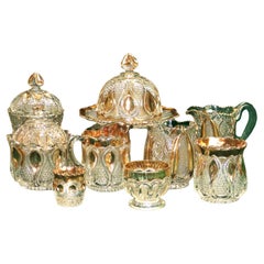 Ten Piece Antique Gold Flashed Pressed Glass Dinner Set C1930