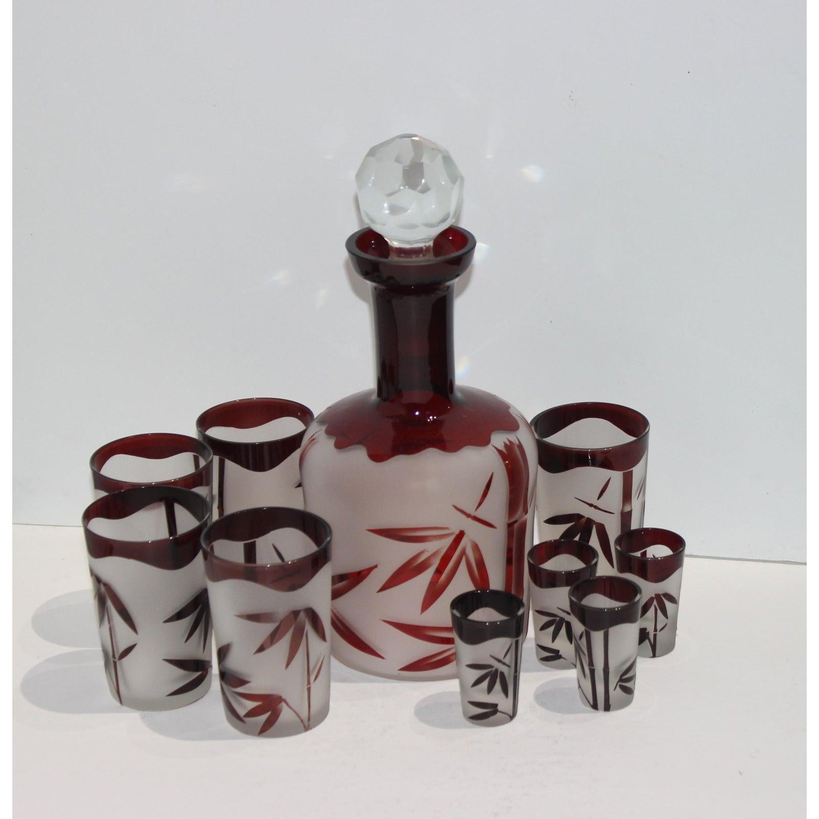 Art Glass Ten-Piece Bohemian Glass Decanter Set