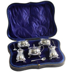 Antique Ten-Piece Joseph Gloster Ltd Solid Silver Condiment Set