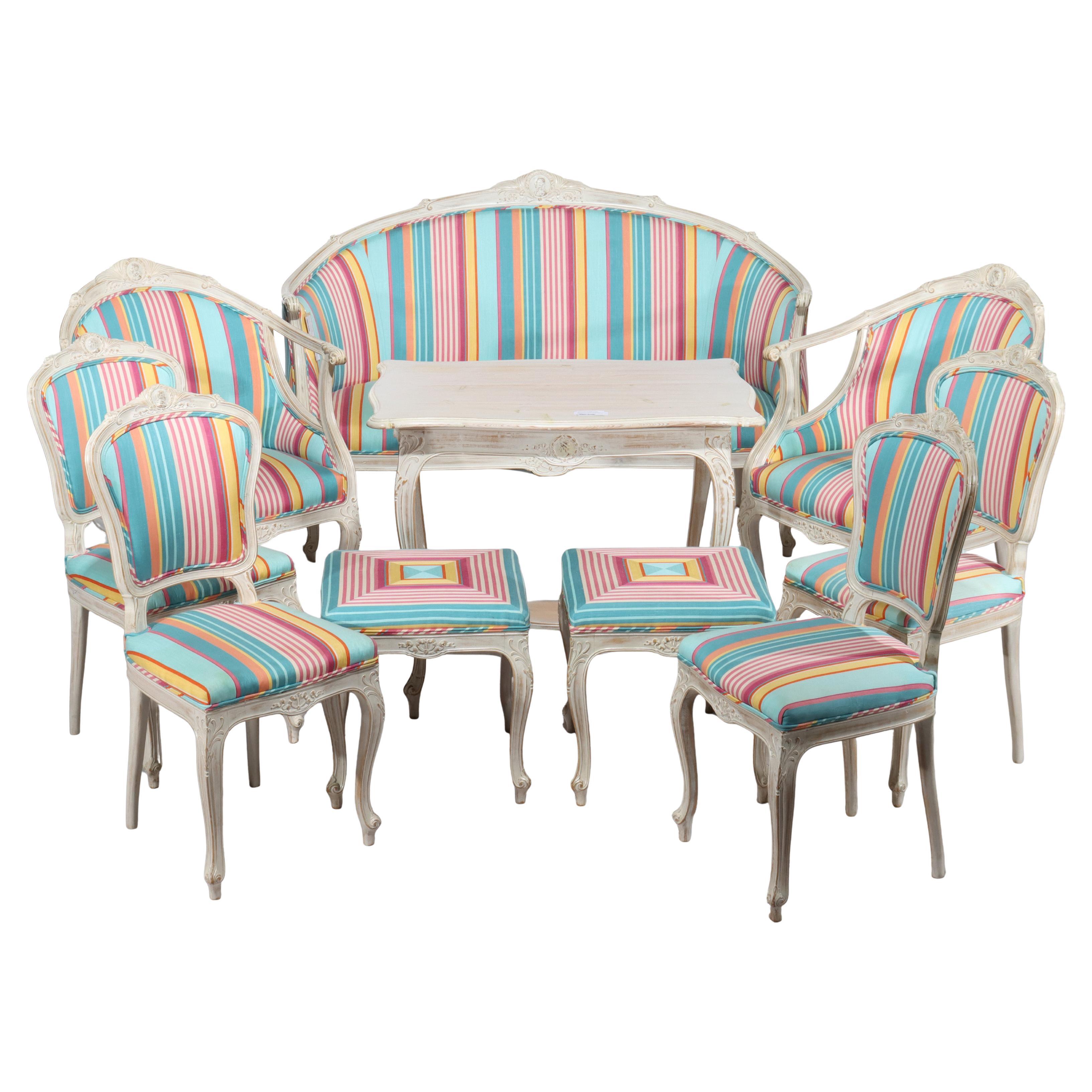 Ten Piece Vintage Aktiebolaget Lindells Mobelfabrik French Provincial Parlor Set For Sale
