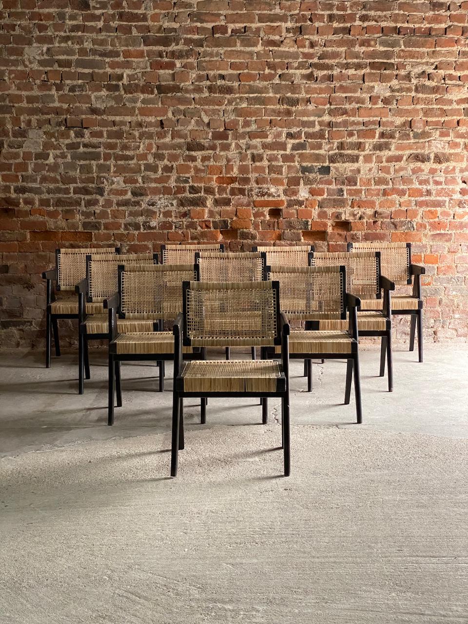 Ten Pierre Jeanneret ‘Black’ floating back office chairs Model PJ-010101L Circa 1955-6

Rare set of Ten Pierre Jeanneret Model PJ-010101L ‘Black’ office chairs 
Chandigarh Circa 1955-6, also known as ‘Fauteuil En Teck’ finished in black lacquered