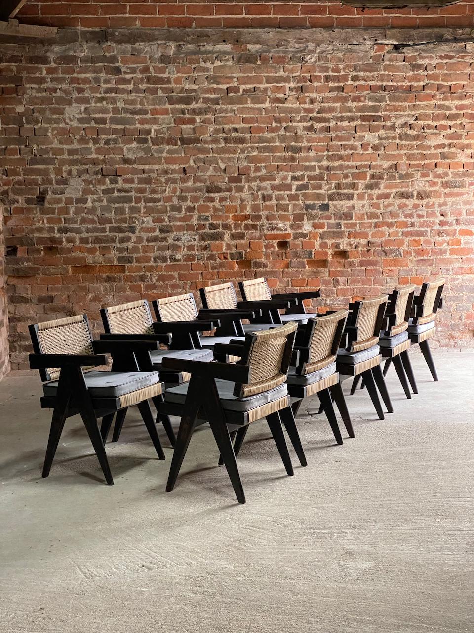 Mid-20th Century Ten Pierre Jeanneret ‘Black’ Floating Back Office Chairs Model PJ-010101L Circa