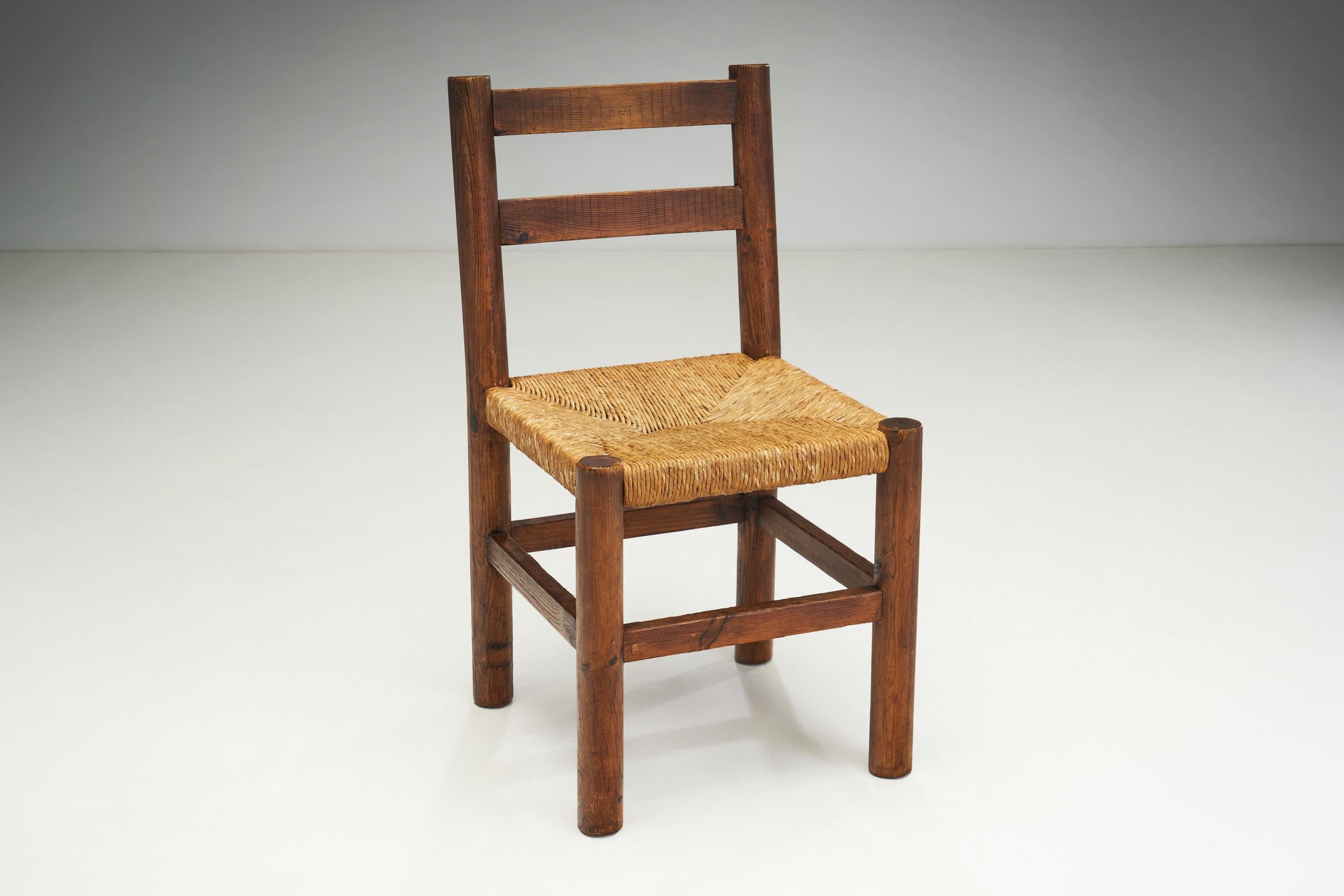 Mid-20th Century Ten Pine and Rush Dining Chairs, France ca 1950s