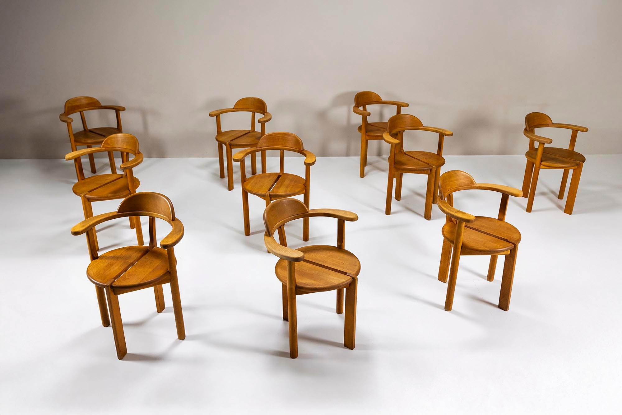 Mid-Century Modern Ten Pinewood Dining Chairs in the Style of Daumiller, Austria 1960s