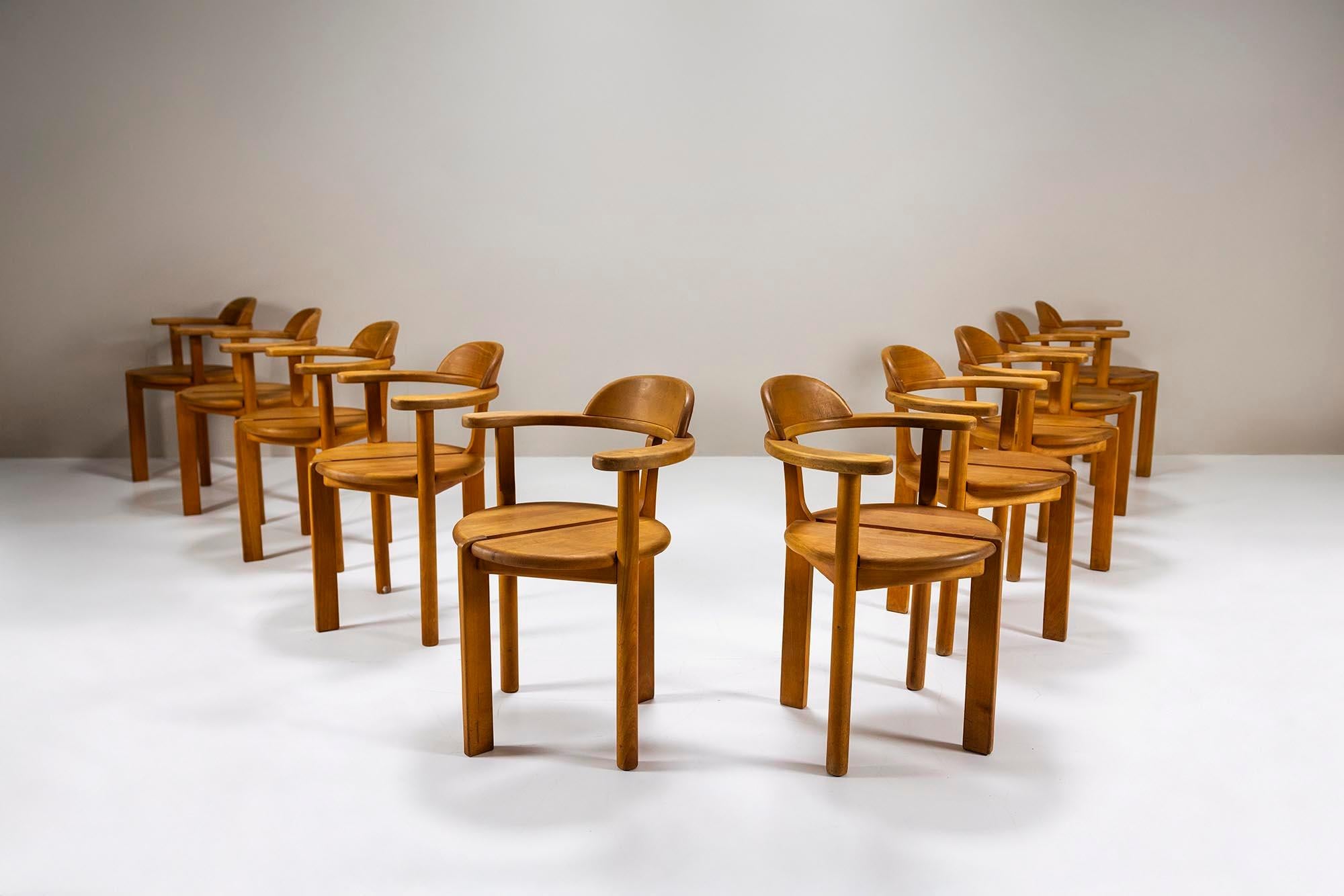 Ten Pinewood Dining Chairs in the Style of Daumiller, Austria 1960s 1